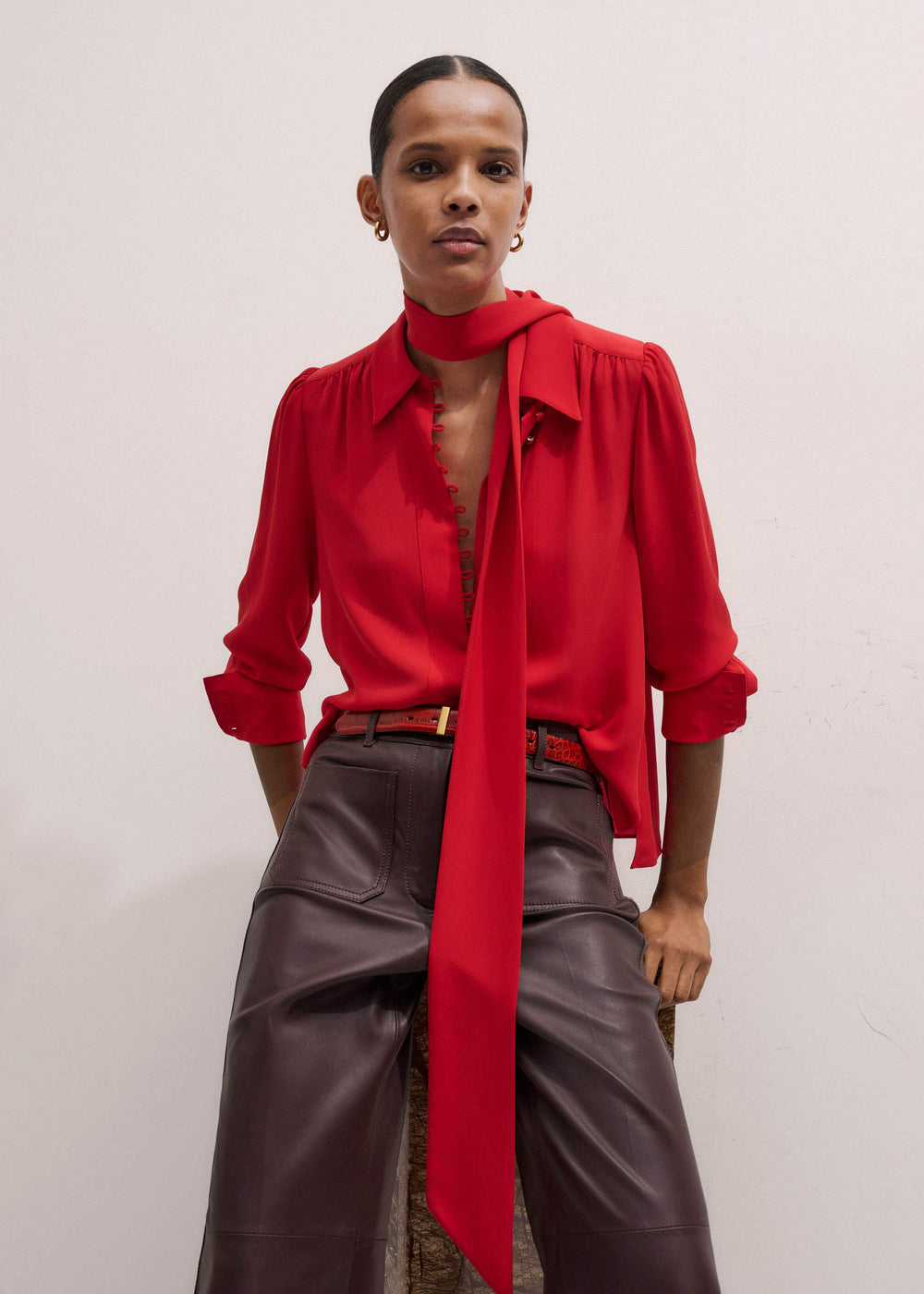 Red Silk Button Layering Shirt + Tie meandem