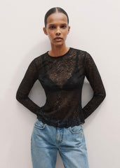 Black Lace Crew Neck Top meandem