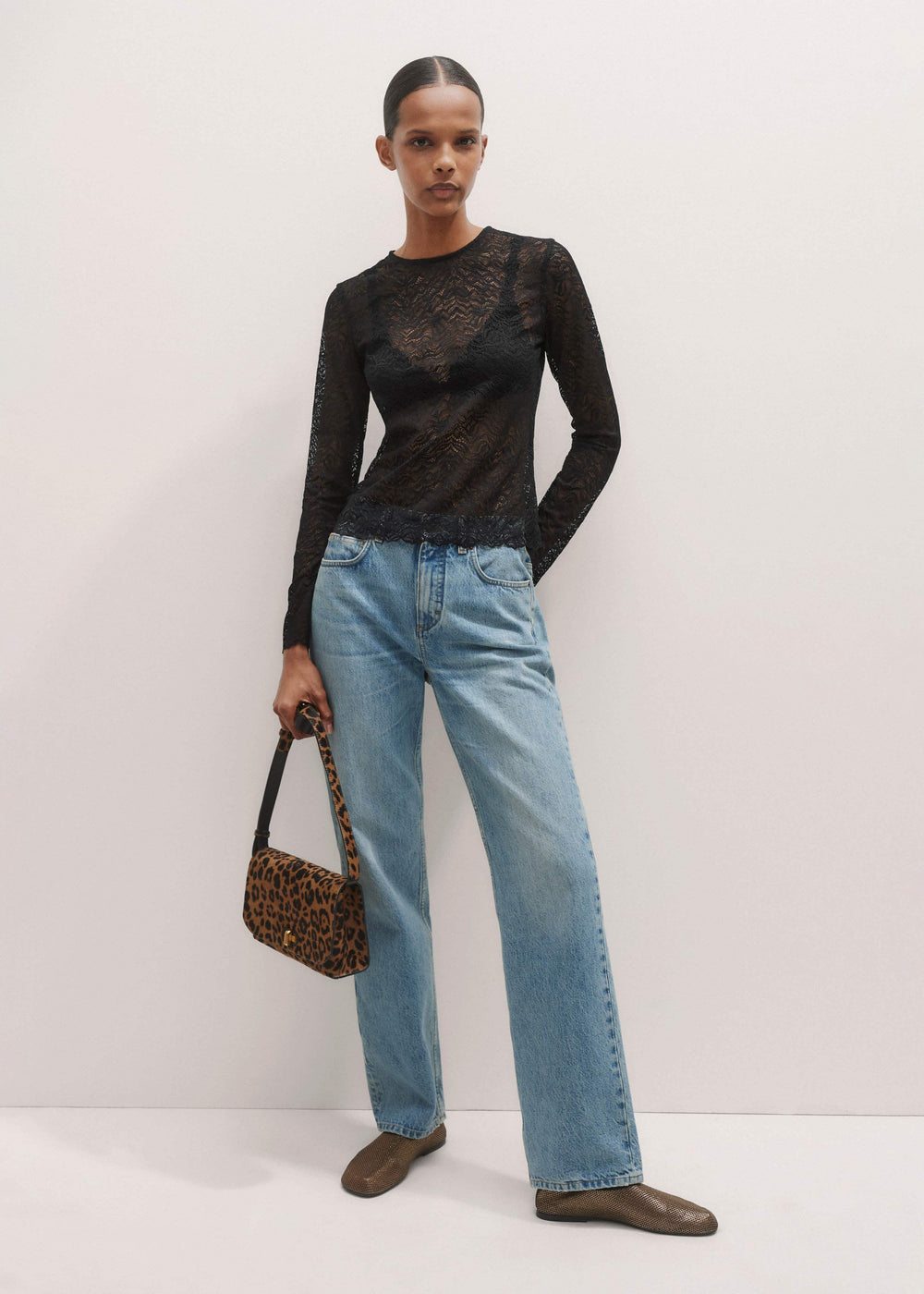 Black Lace Crew Neck Top meandem