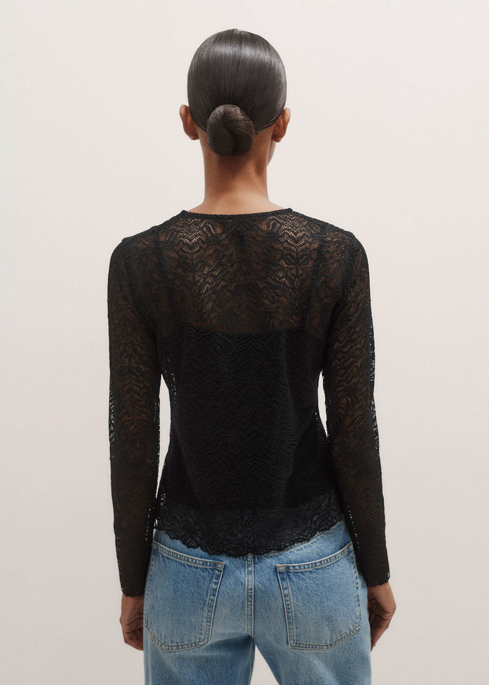 Black Lace Crew Neck Top meandem