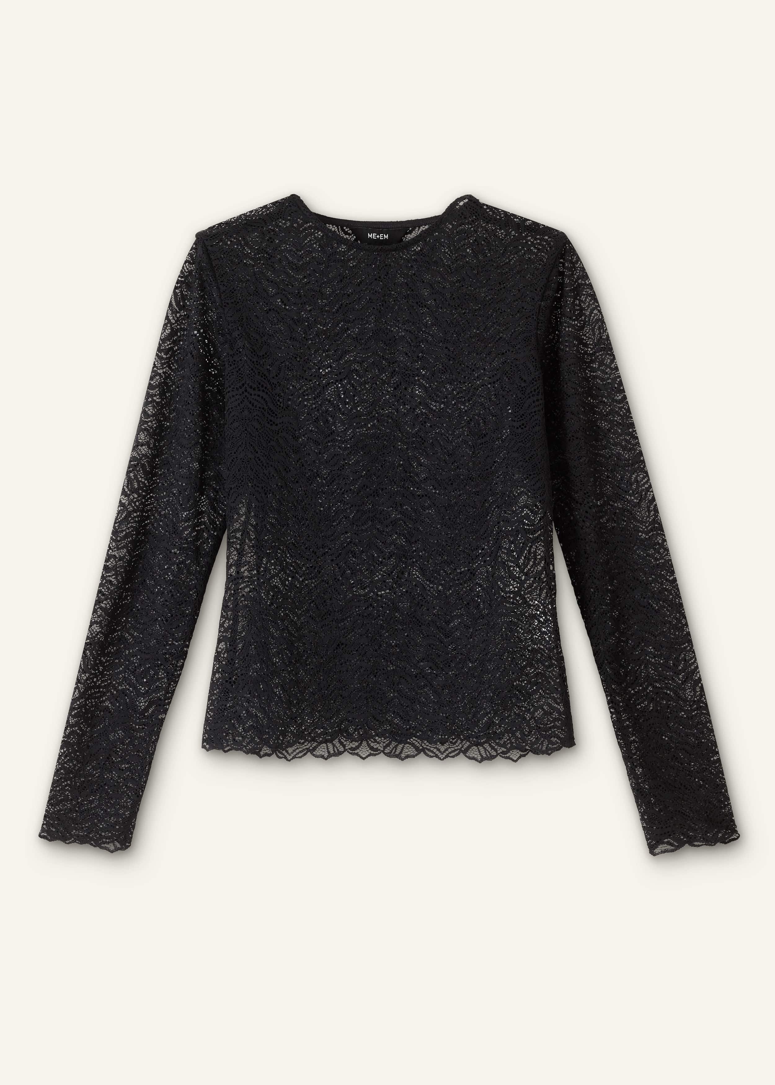 Black Lace Crew Neck Top meandem