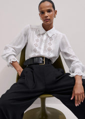 White Cotton Broderie Detail Straight Shirt meandem