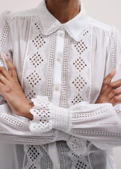 White Cotton Broderie Detail Straight Shirt meandem
