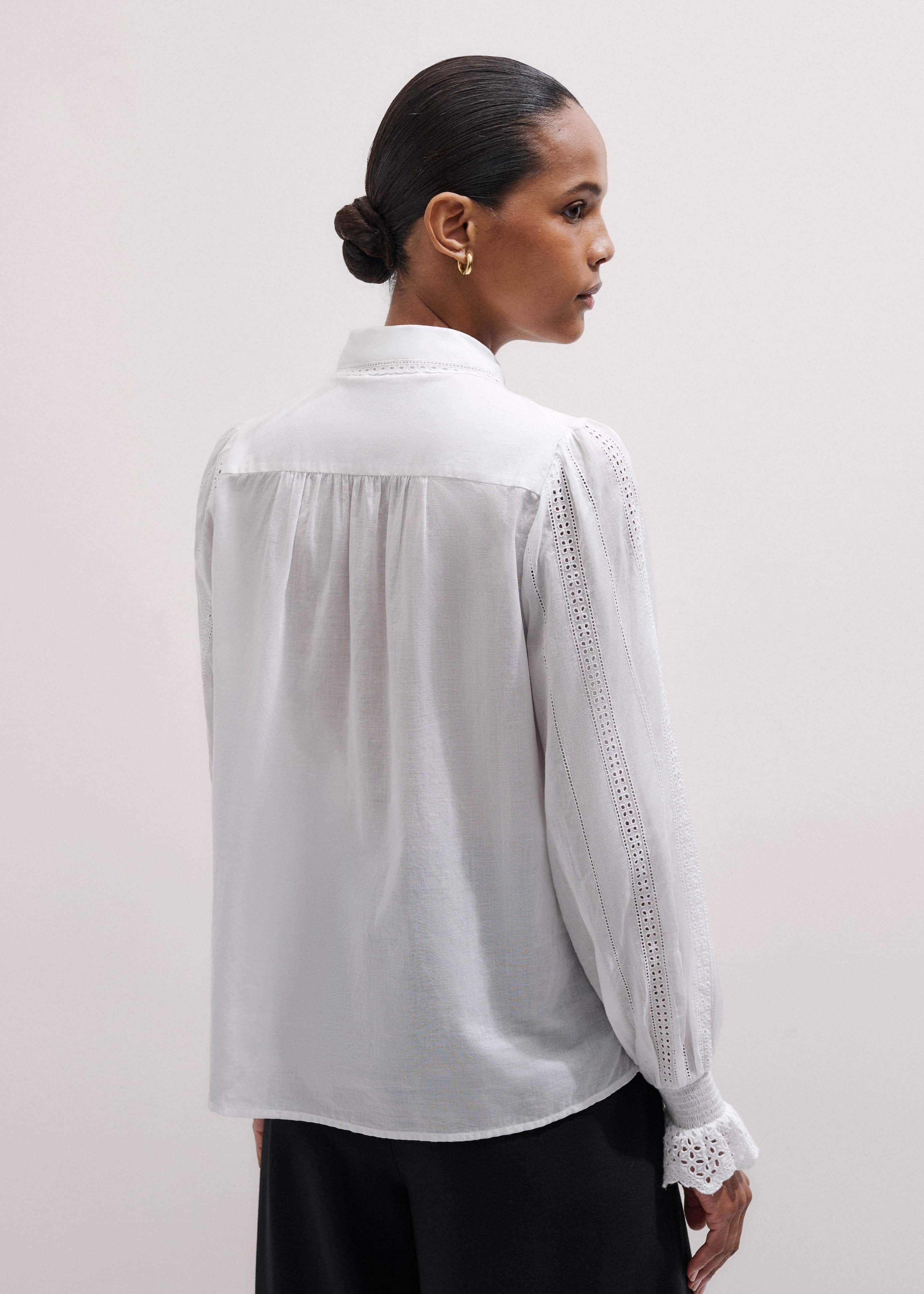 White Cotton Broderie Detail Straight Shirt meandem