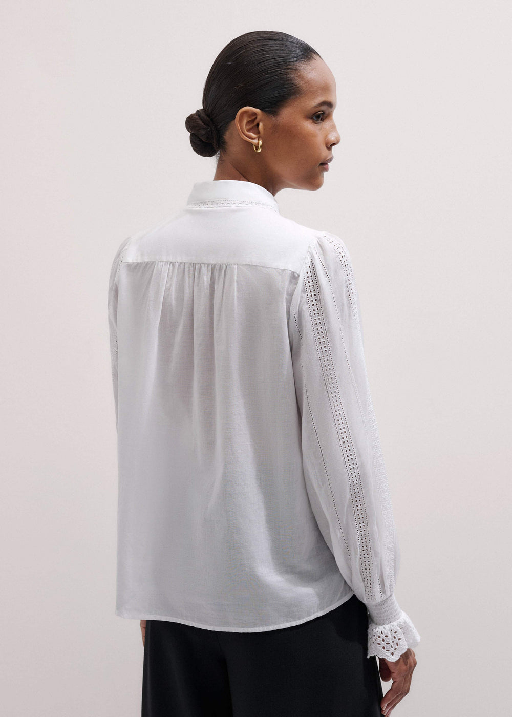 White Cotton Broderie Detail Straight Shirt meandem