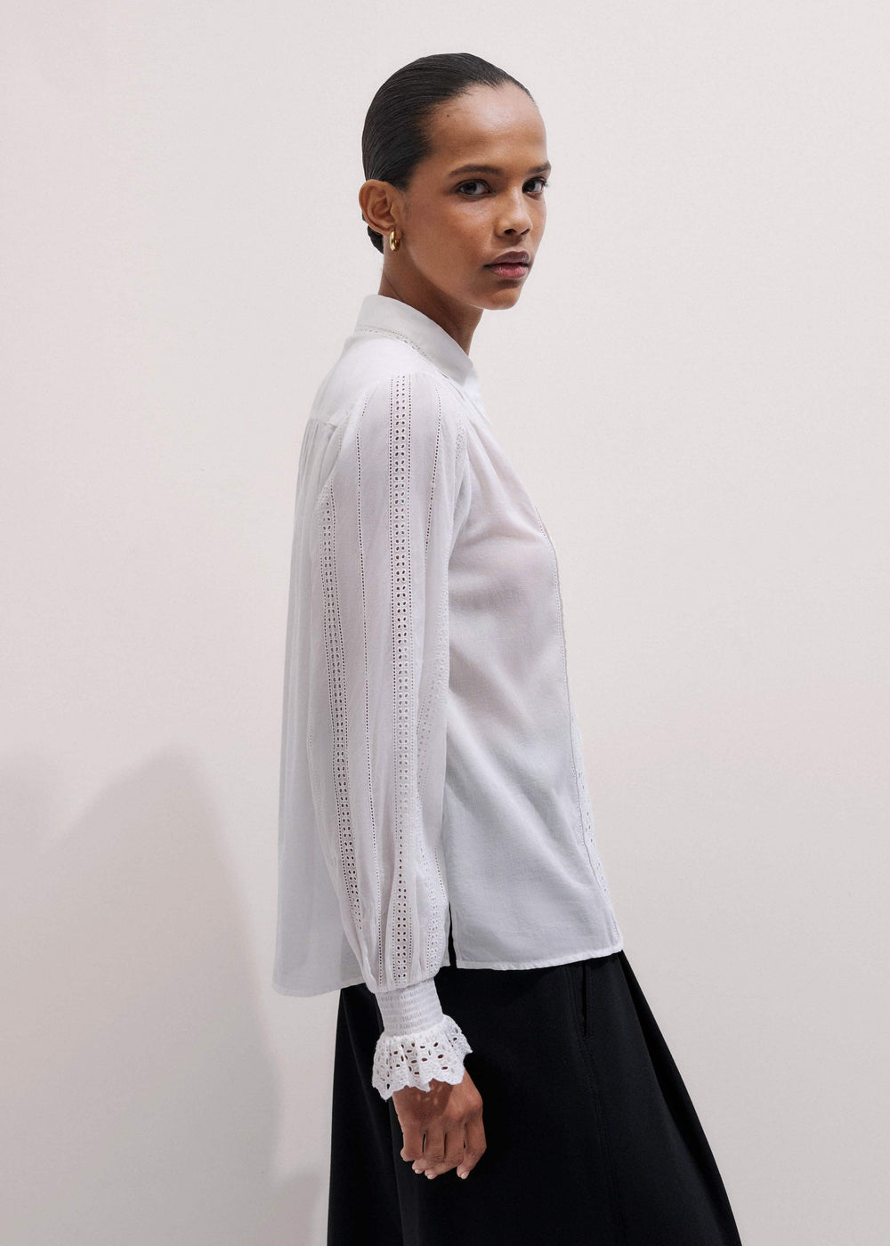 White Cotton Broderie Detail Straight Shirt meandem