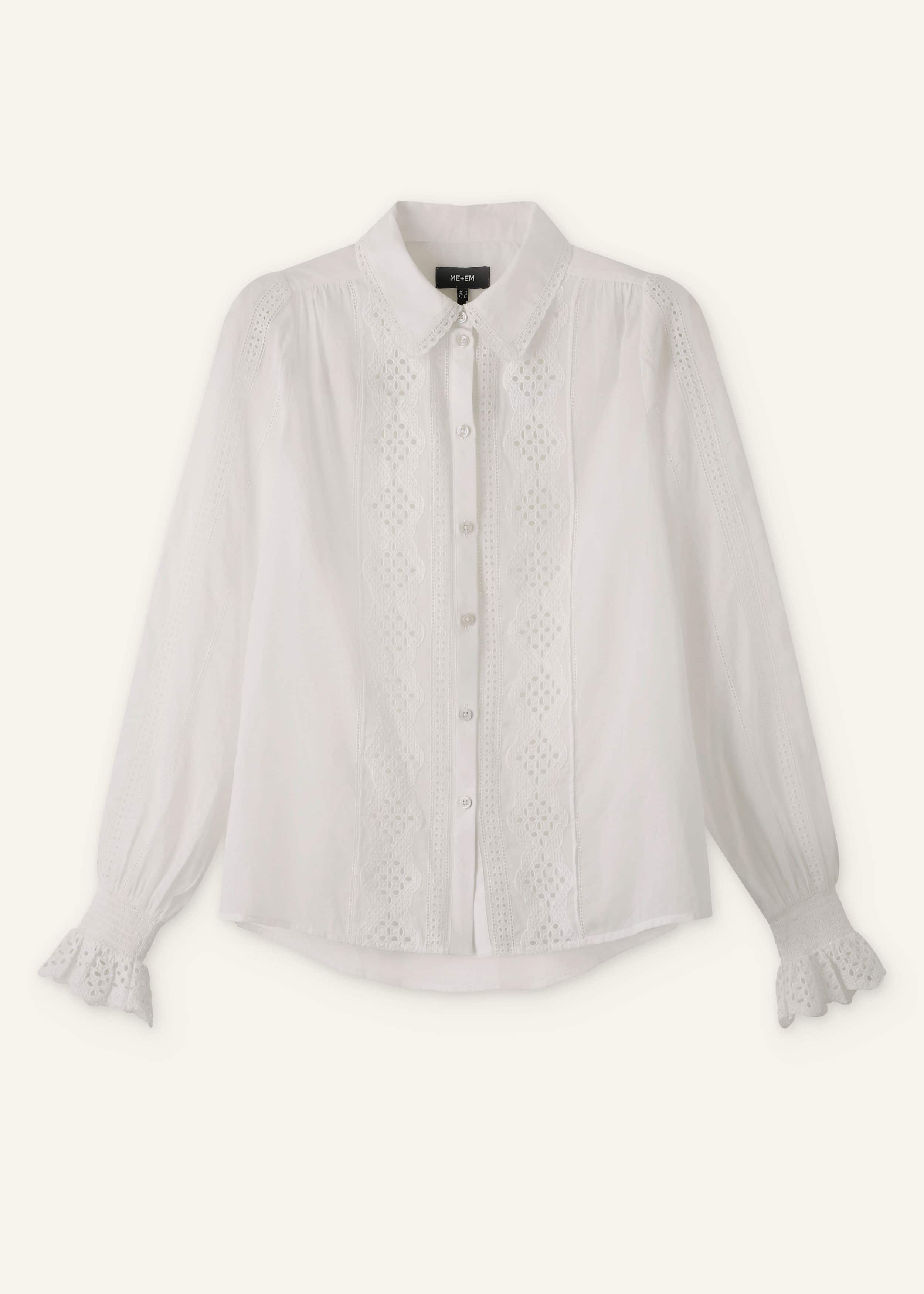 White Cotton Broderie Detail Straight Shirt meandem
