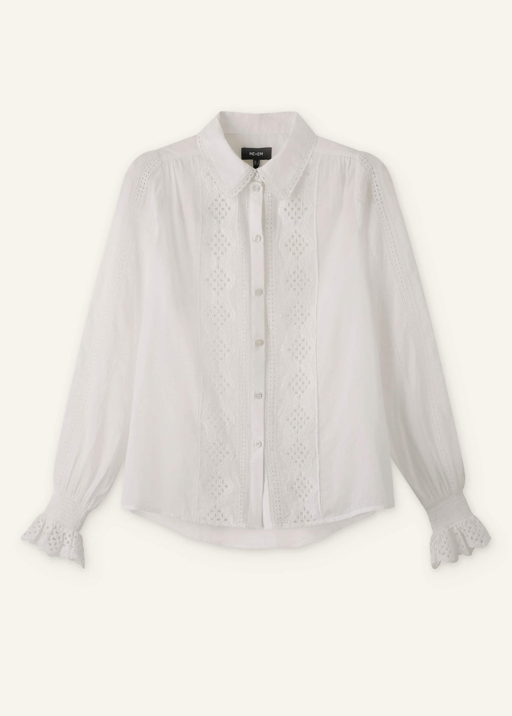 White Cotton Broderie Detail Straight Shirt meandem