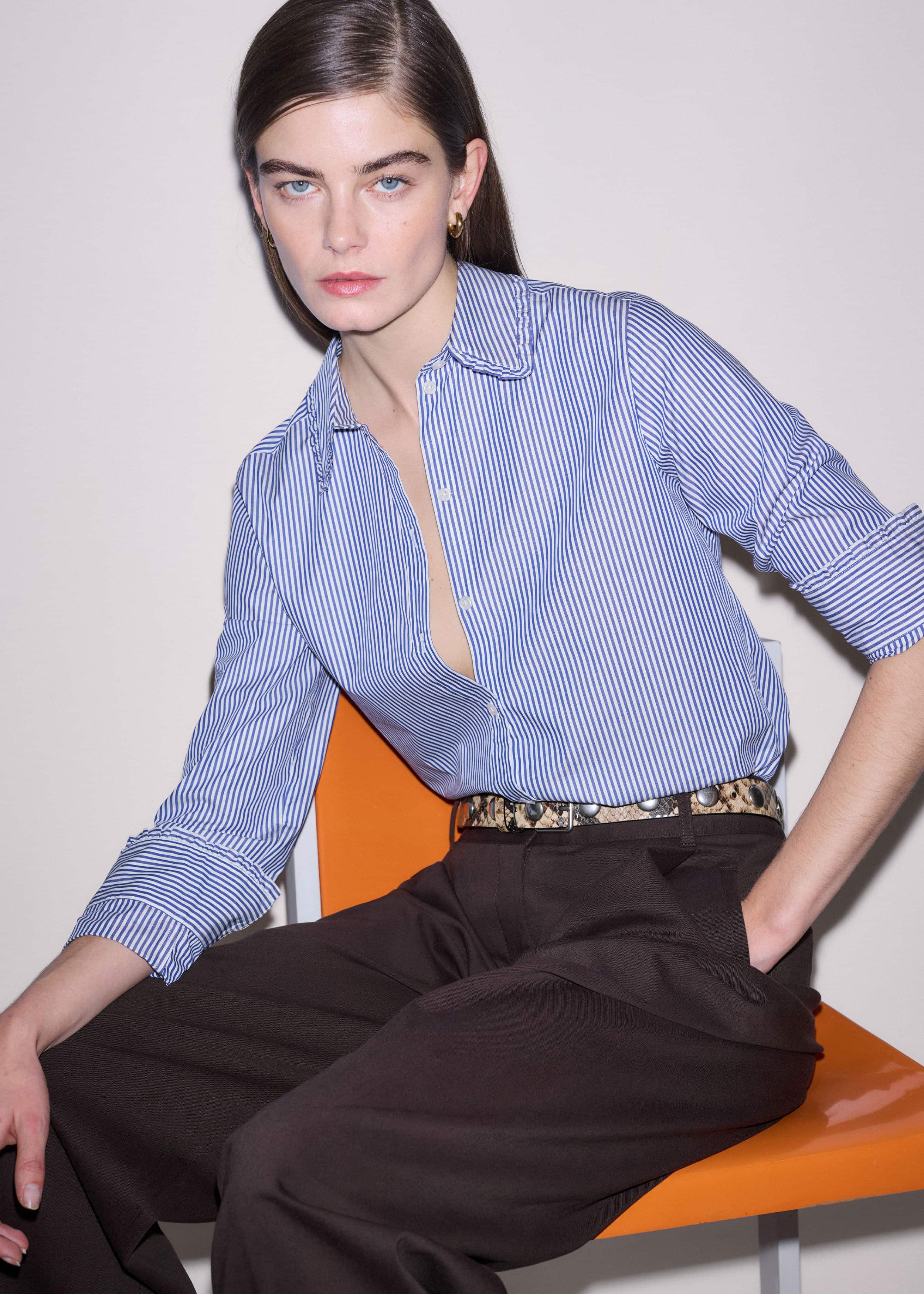 Navy Stripe Frill Collar Forever Shirt meandem