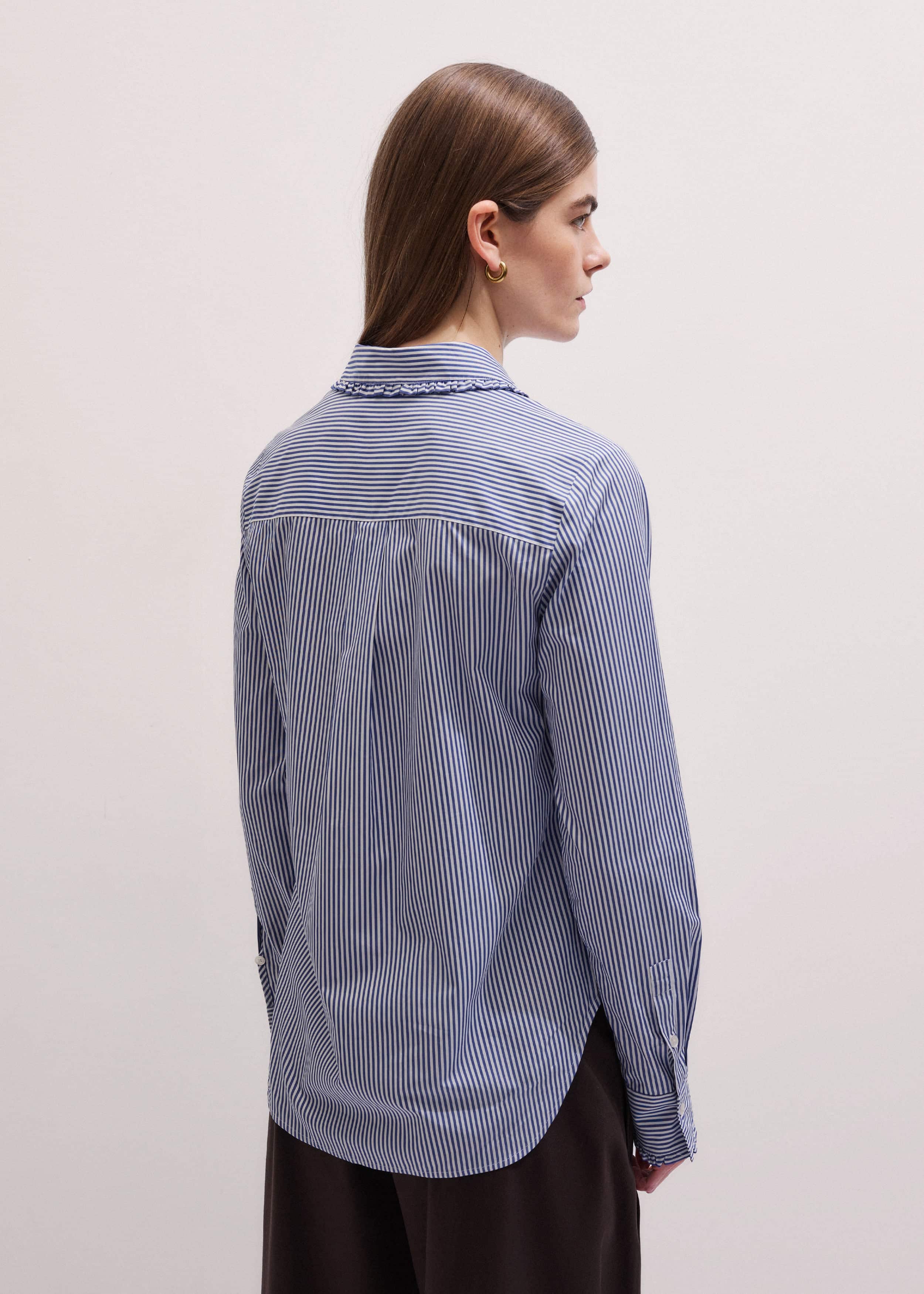 Navy Stripe Frill Collar Forever Shirt meandem