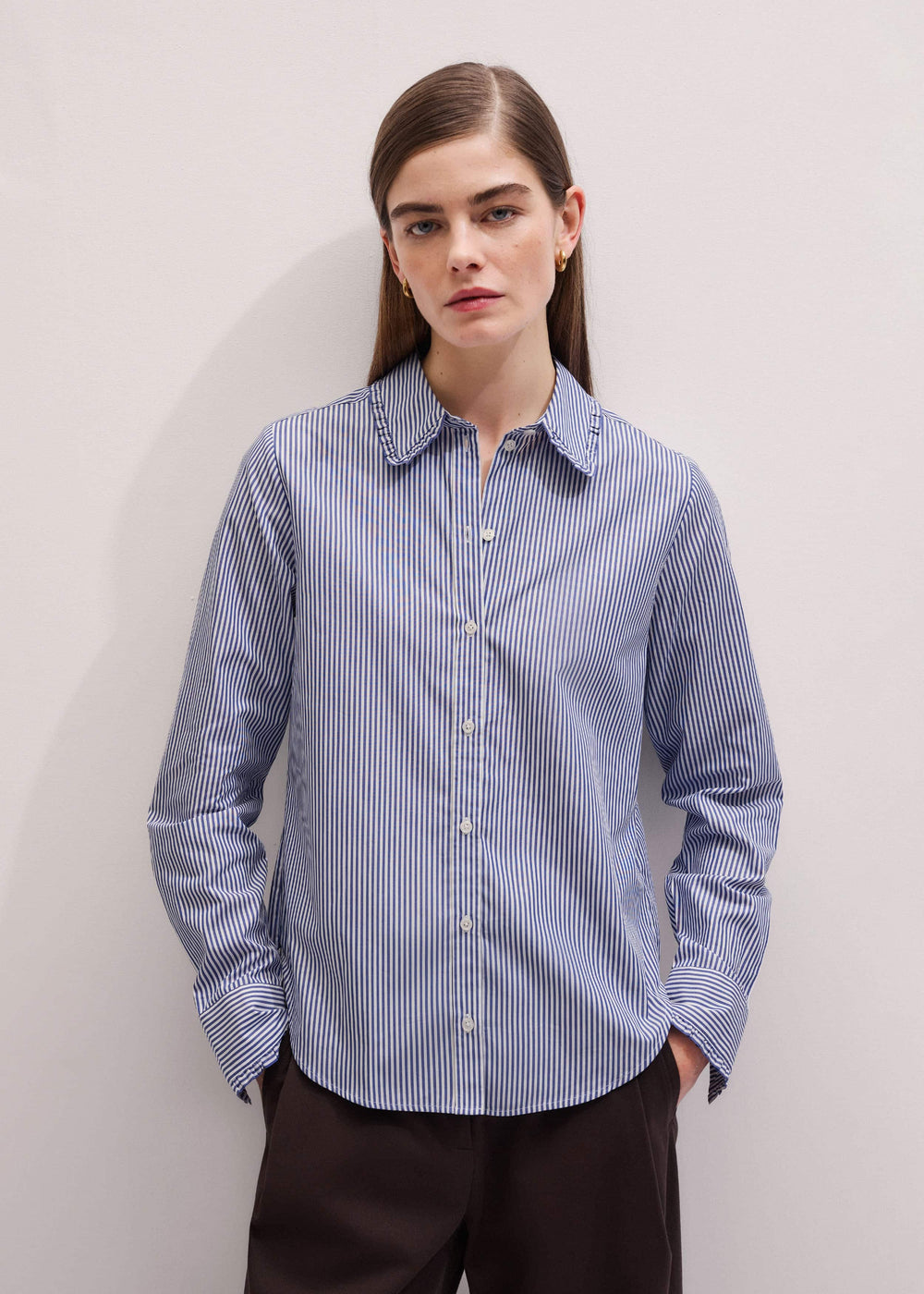 Navy Stripe Frill Collar Forever Shirt meandem