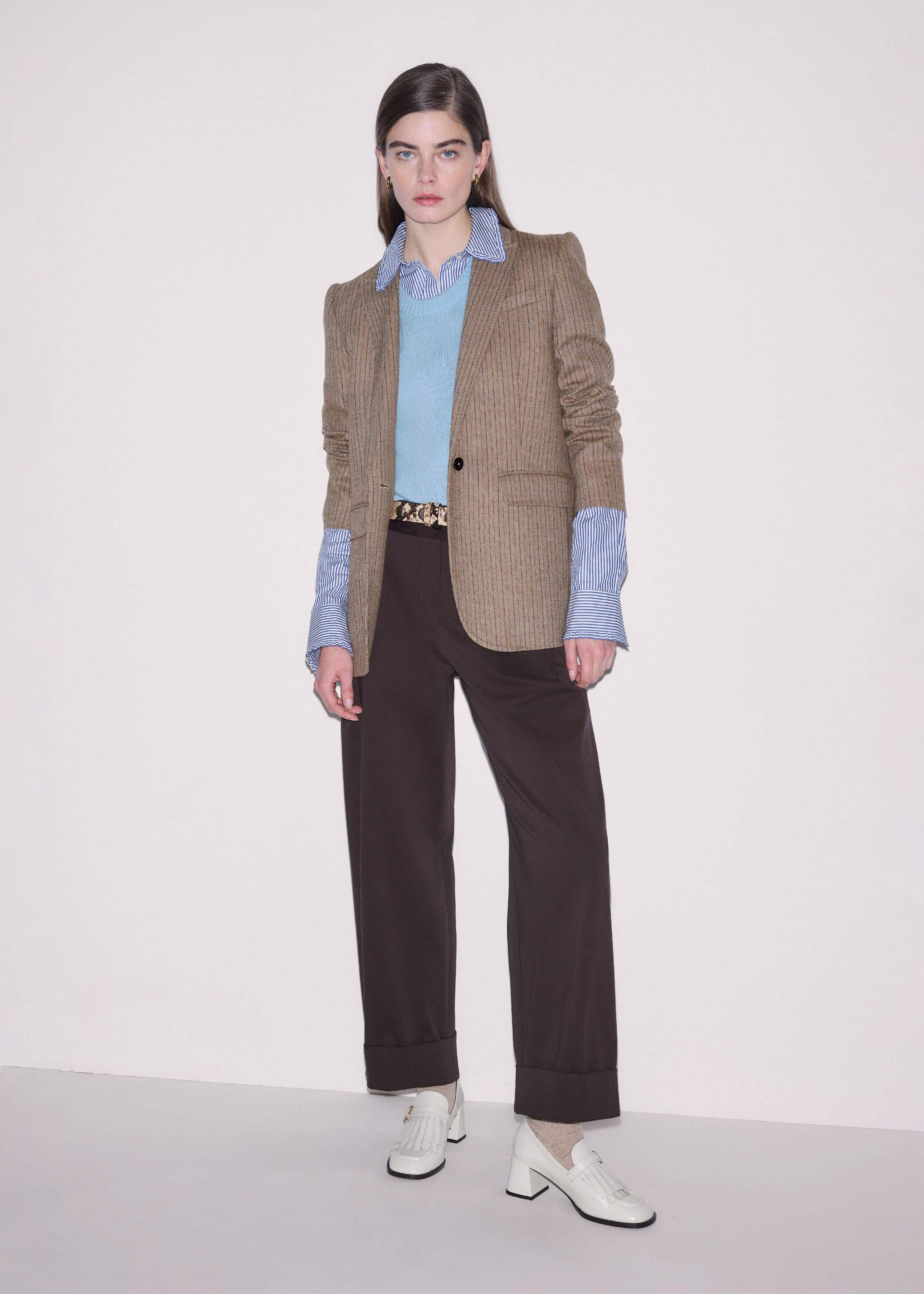 Navy Stripe Frill Collar Forever Shirt meandem