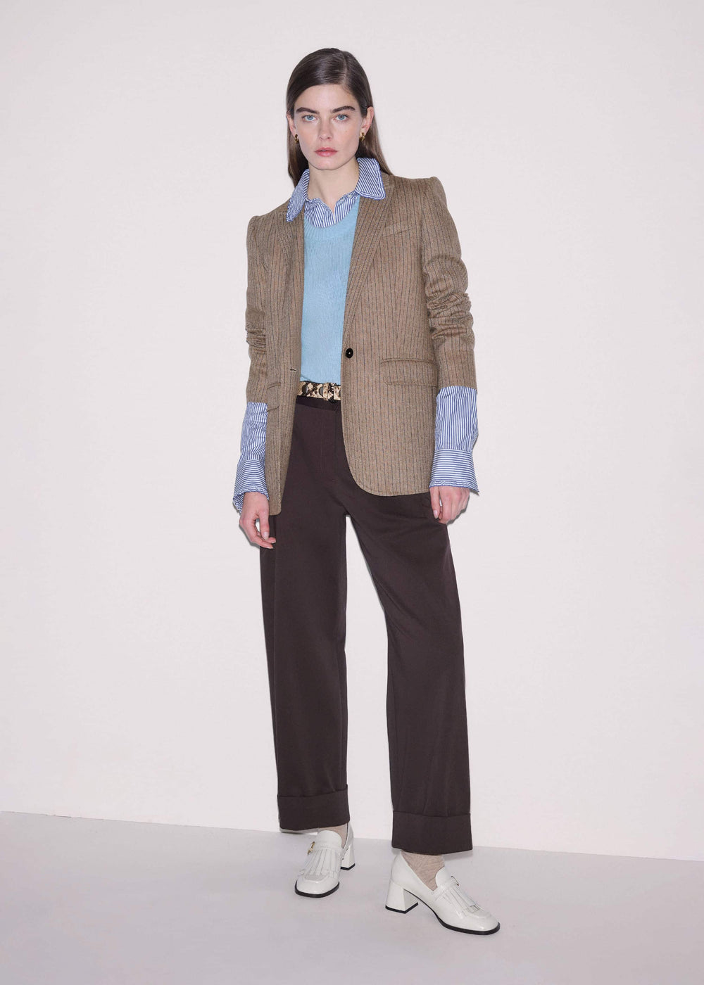 Navy Stripe Frill Collar Forever Shirt meandem