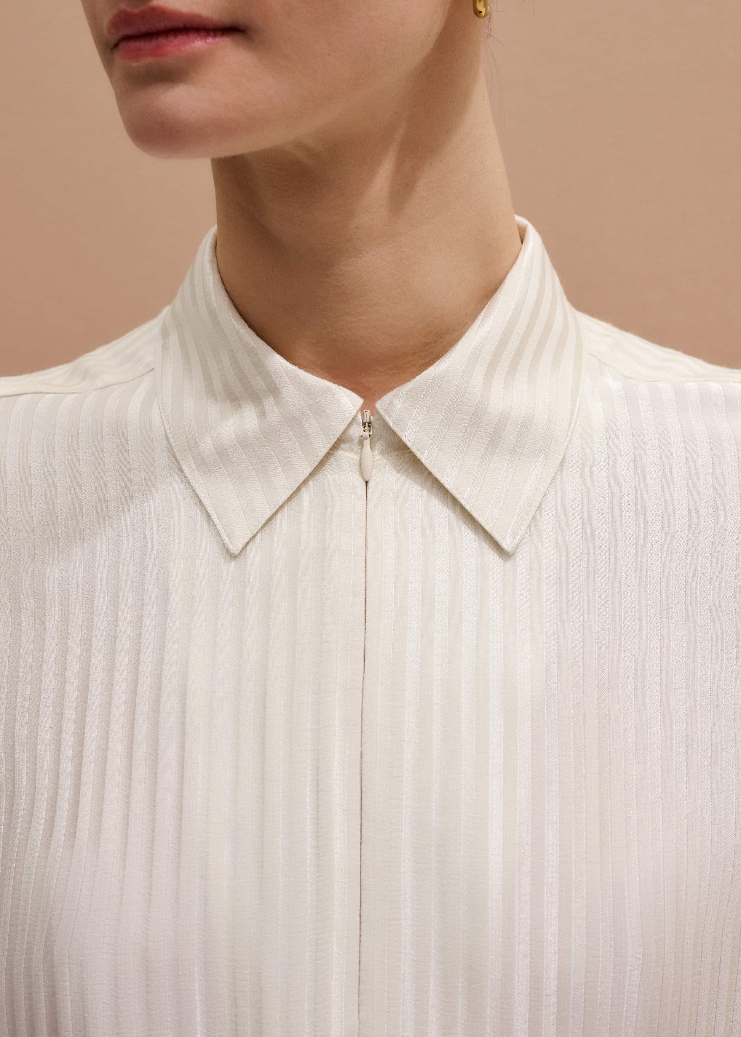 Cream AM-PM Stripe Fluid Satin Shirt + Tie meandem
