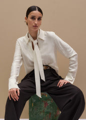 Cream AM-PM Stripe Fluid Satin Shirt + Tie meandem