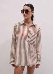 Cinnamon Brown Stripe Boyfriend Shirt meandem