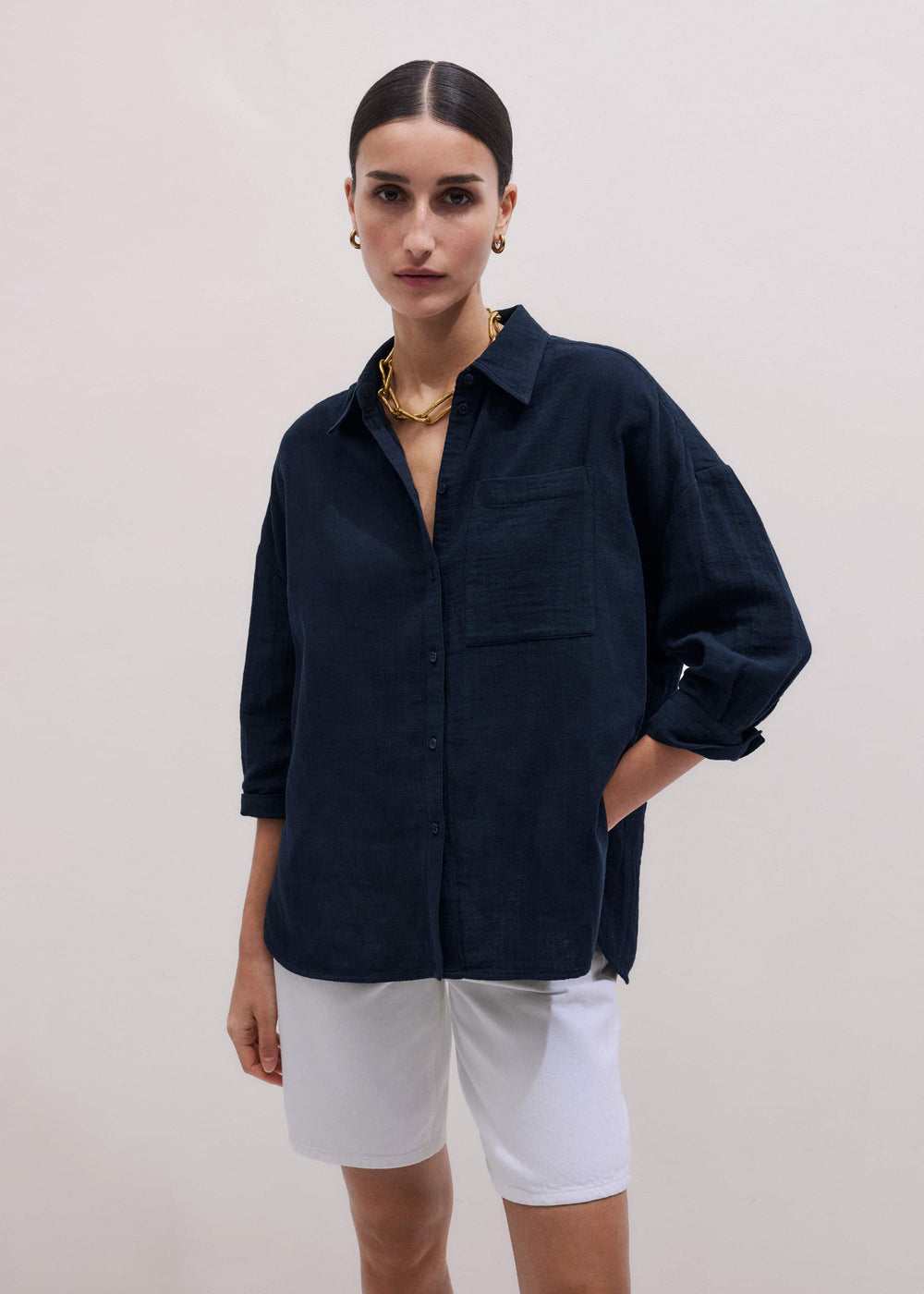Navy Cheesecloth Relaxed Summer Shirt meandem
