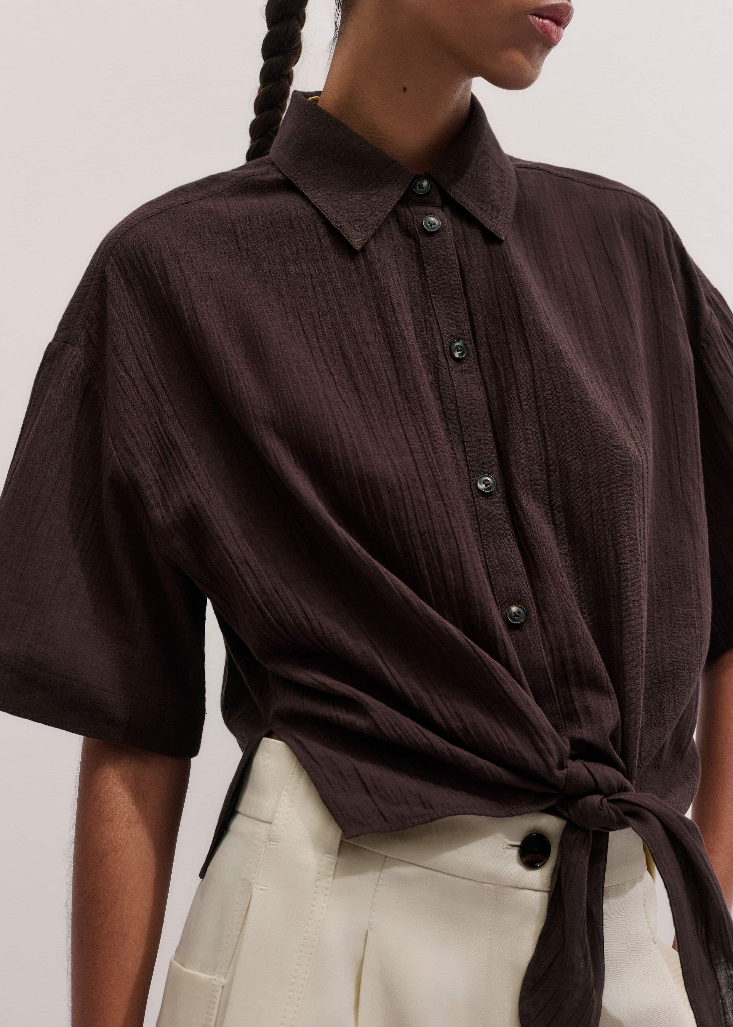 Brown Tie Front Beach Shirt meandem