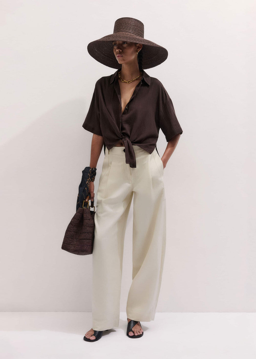 Brown Tie Front Beach Shirt meandem