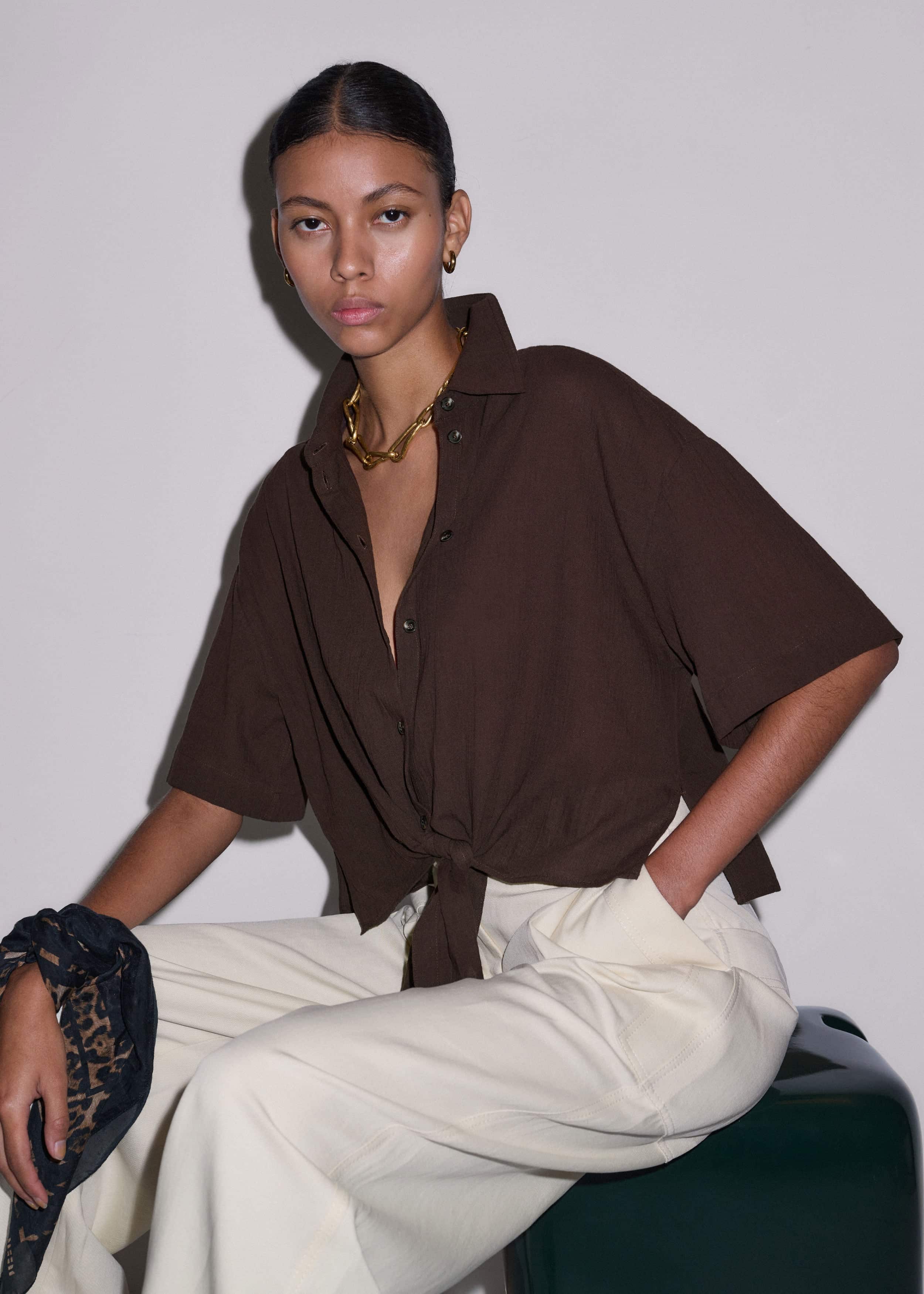 Brown Tie Front Beach Shirt meandem