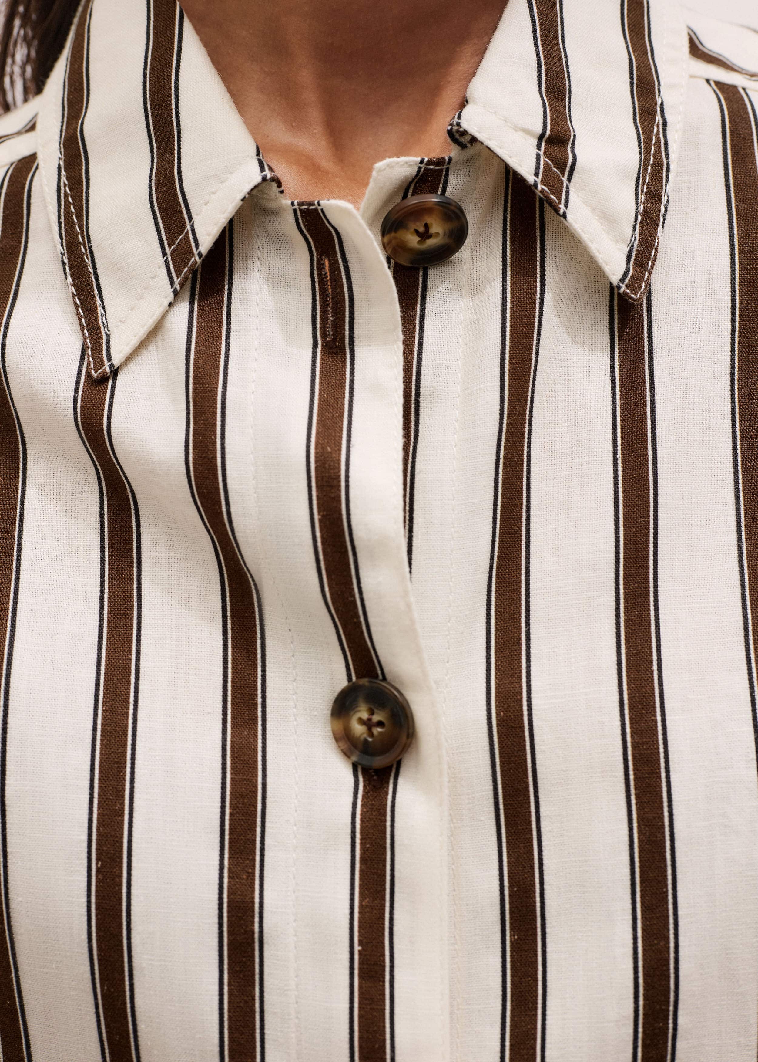 Cream Crease-Less Linen Spring Stripe Boxy Cropped Shirt meandem