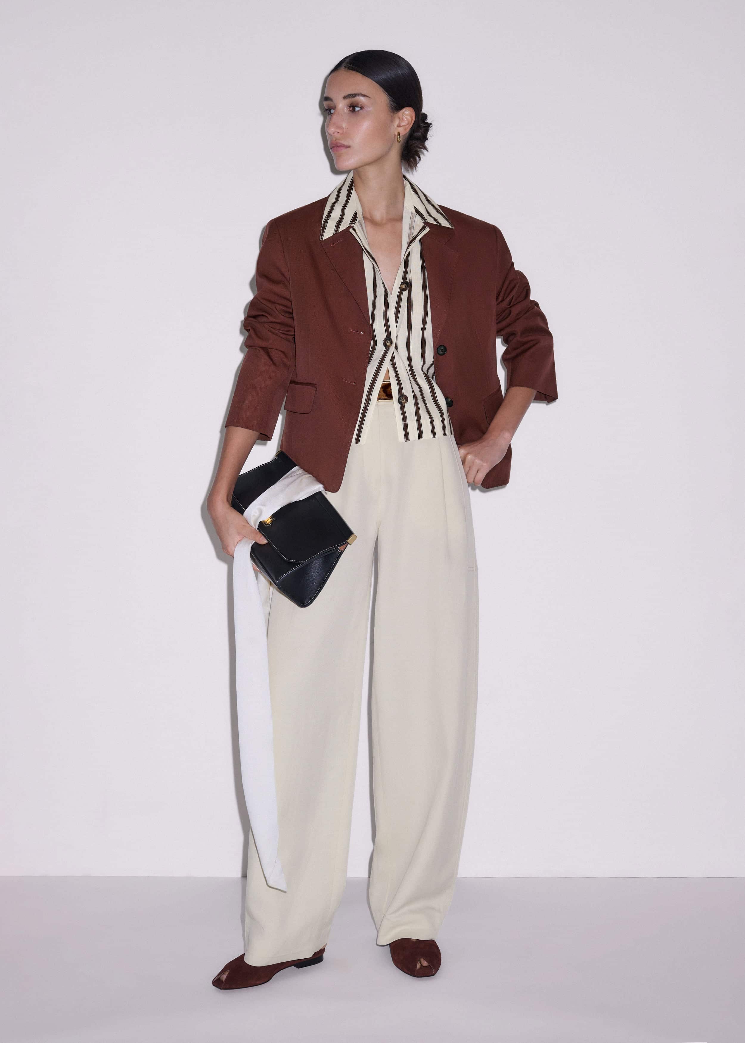 Cream Crease-Less Linen Spring Stripe Boxy Cropped Shirt meandem