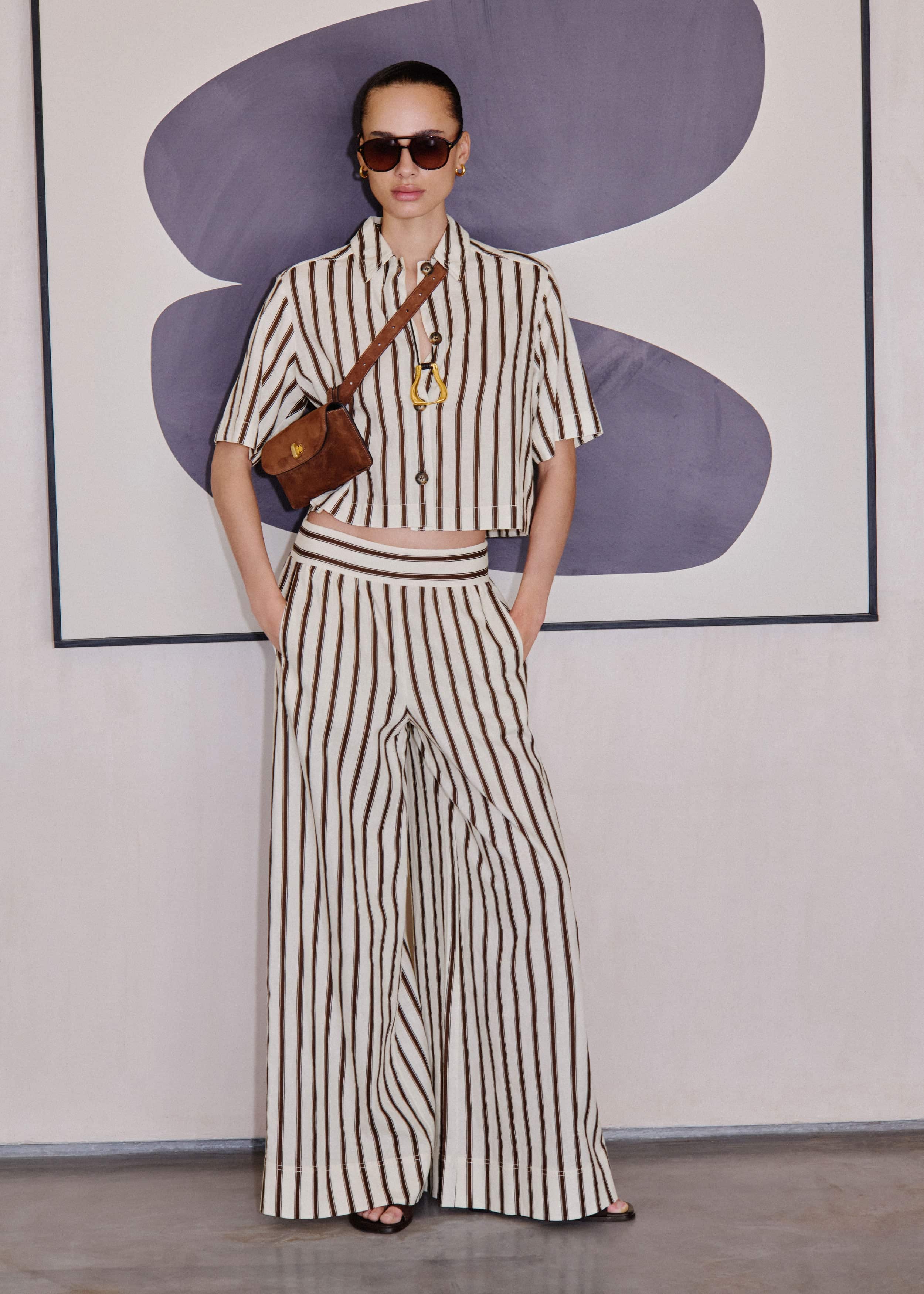 Cream Crease-Less Linen Spring Stripe Boxy Cropped Shirt meandem