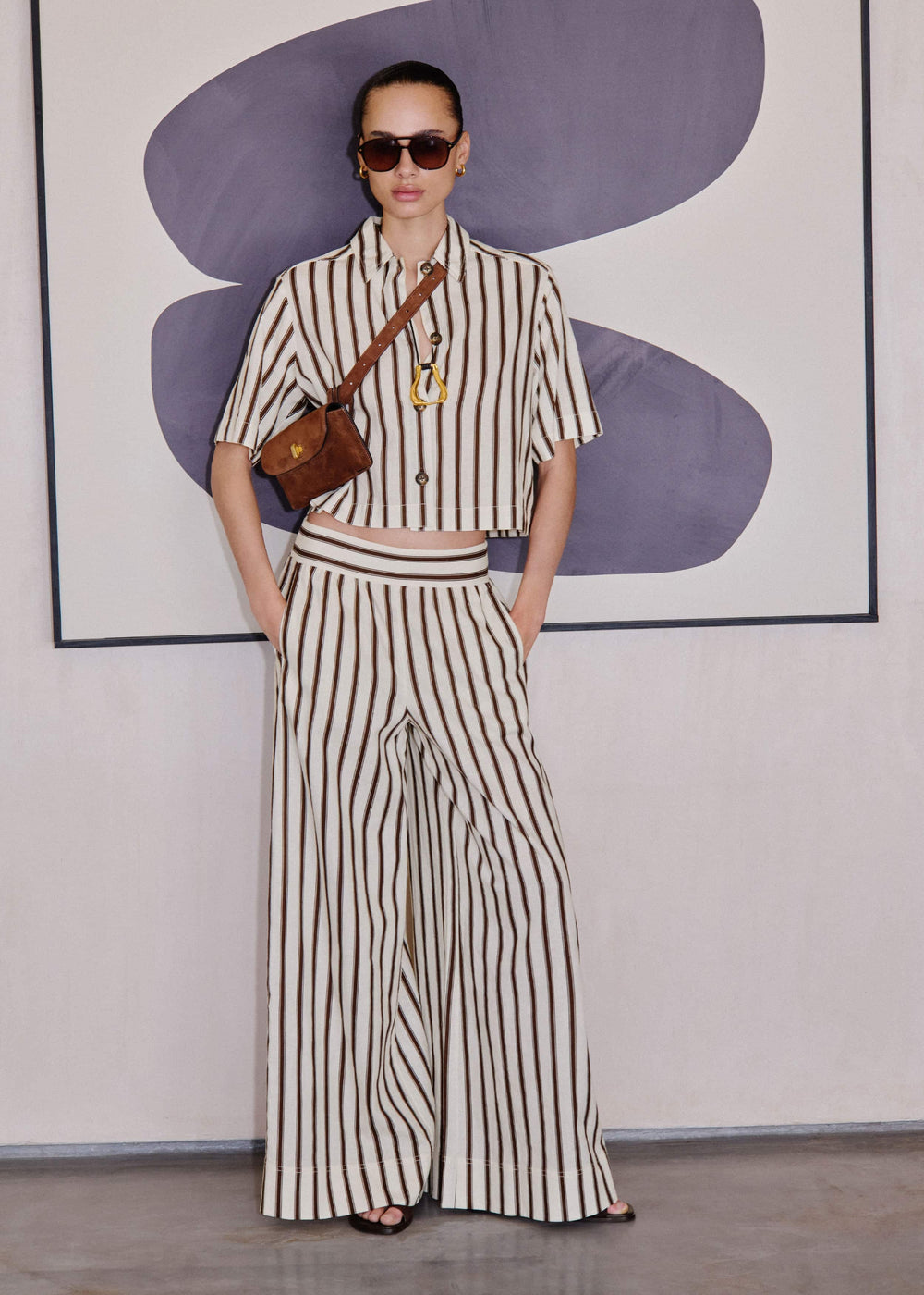 Cream Crease-Less Linen Spring Stripe Boxy Cropped Shirt meandem