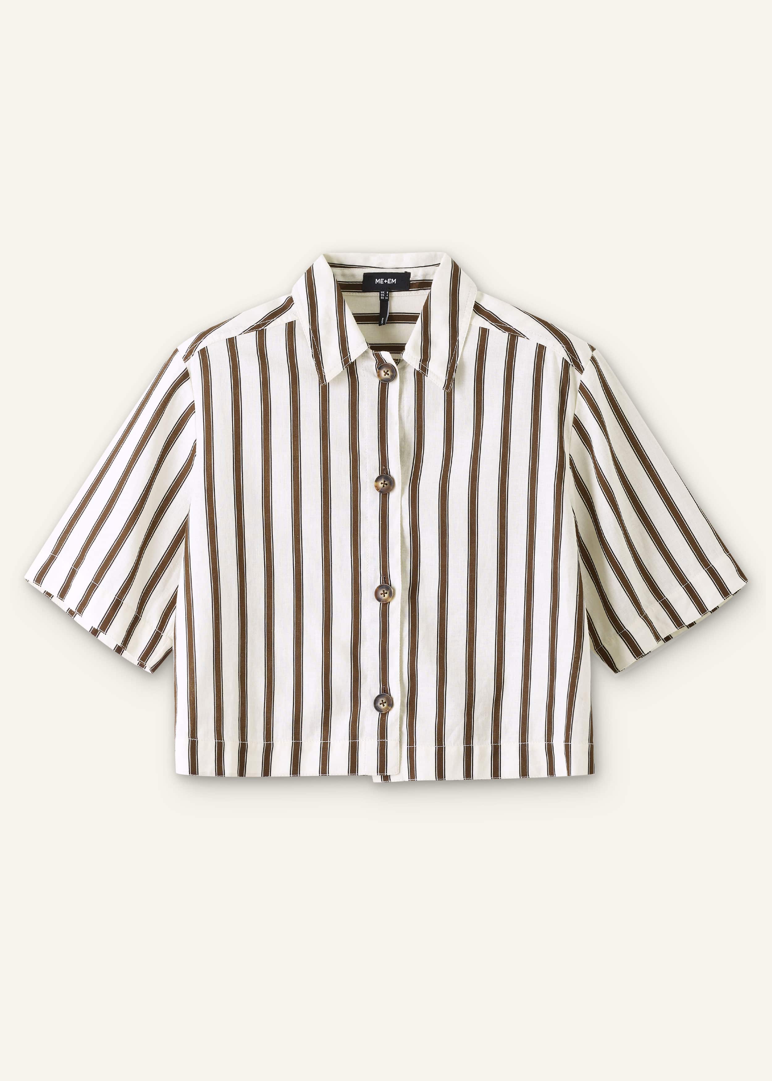 Cream Crease-Less Linen Spring Stripe Boxy Cropped Shirt meandem