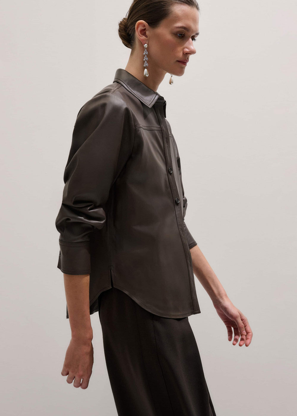 Brown Luxe Leather Straight Shirt meandem