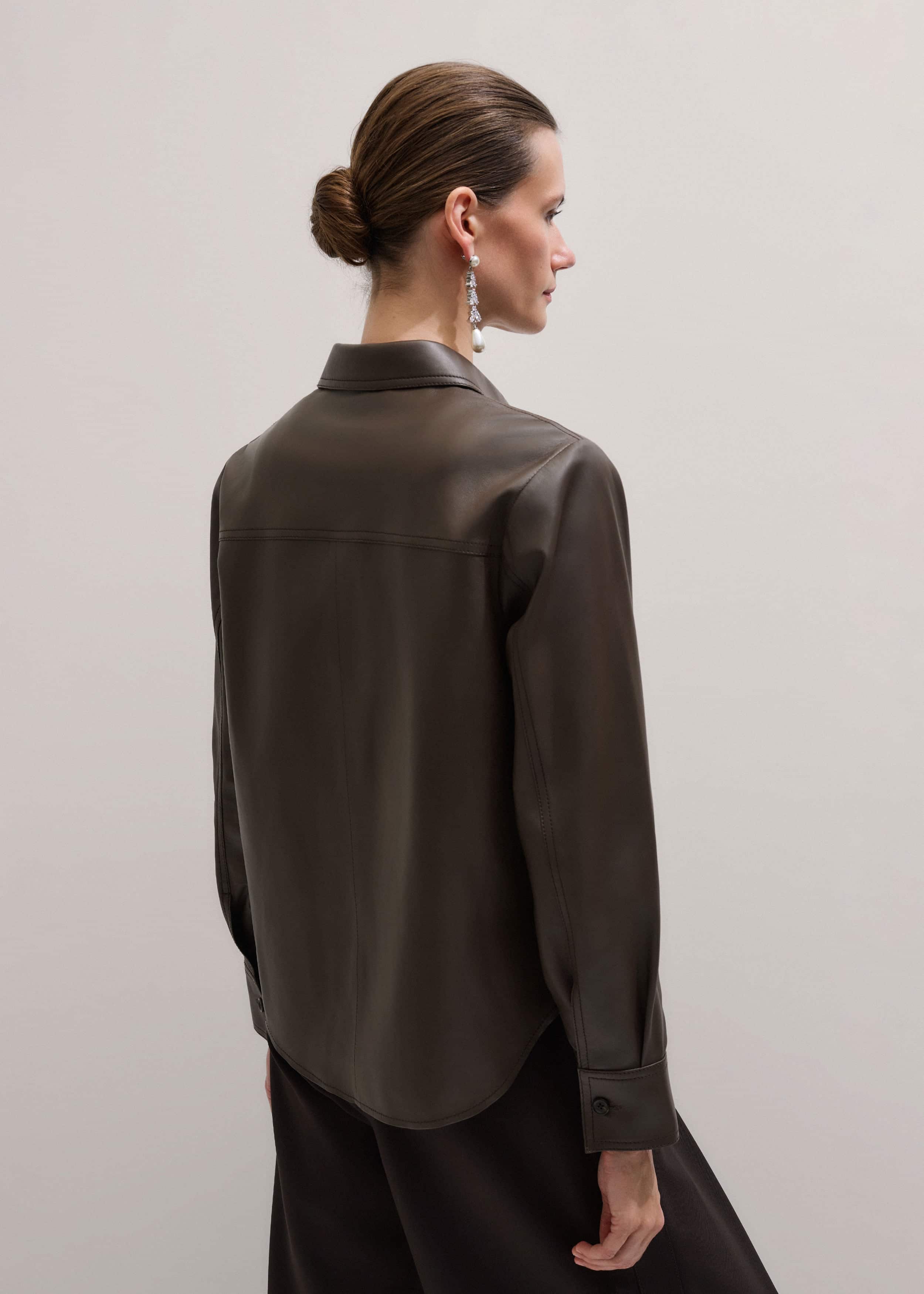 Brown Luxe Leather Straight Shirt meandem