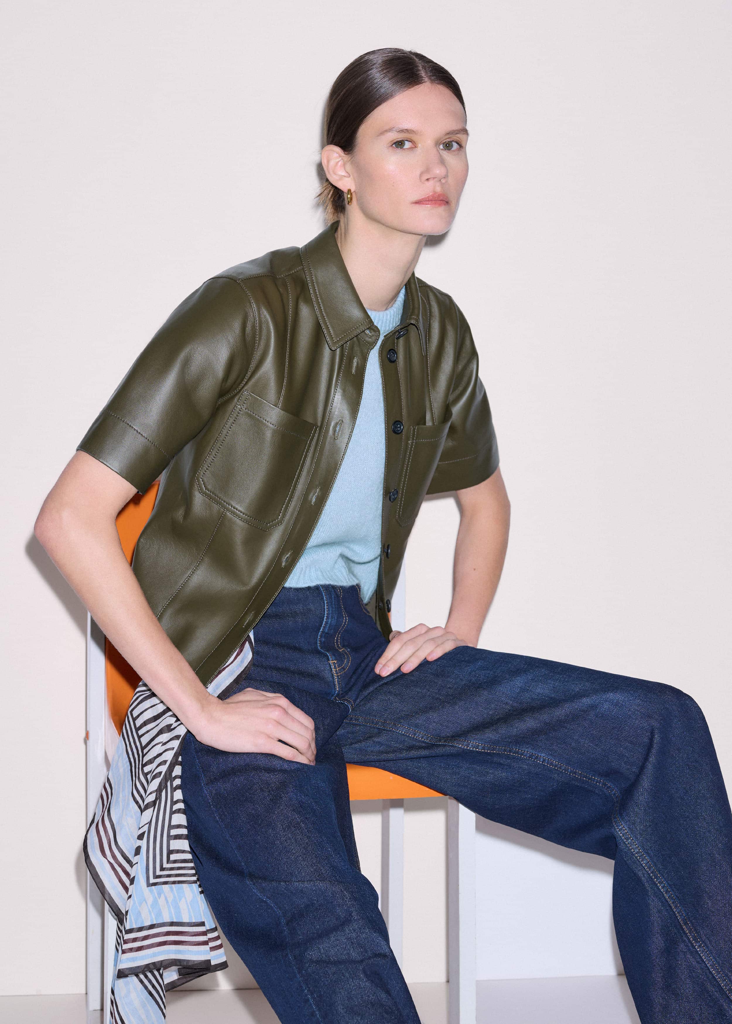Olive Green Leather Utility Shirt meandem