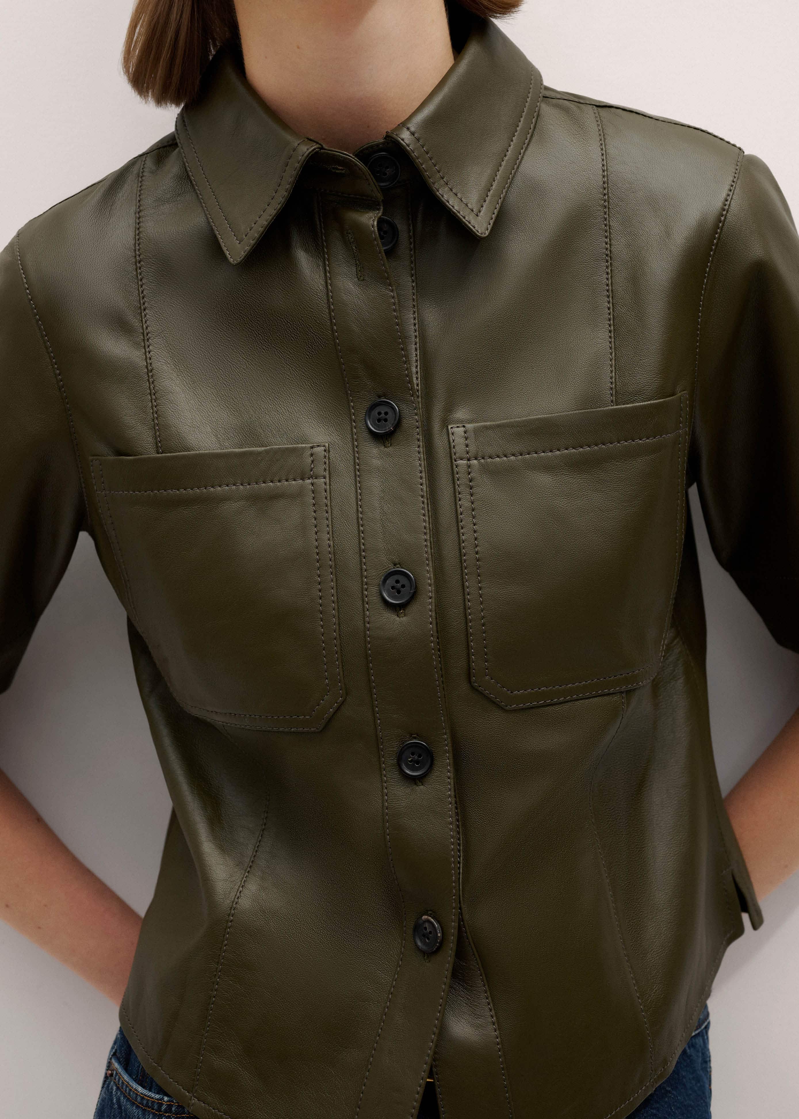 Olive Green Leather Utility Shirt meandem