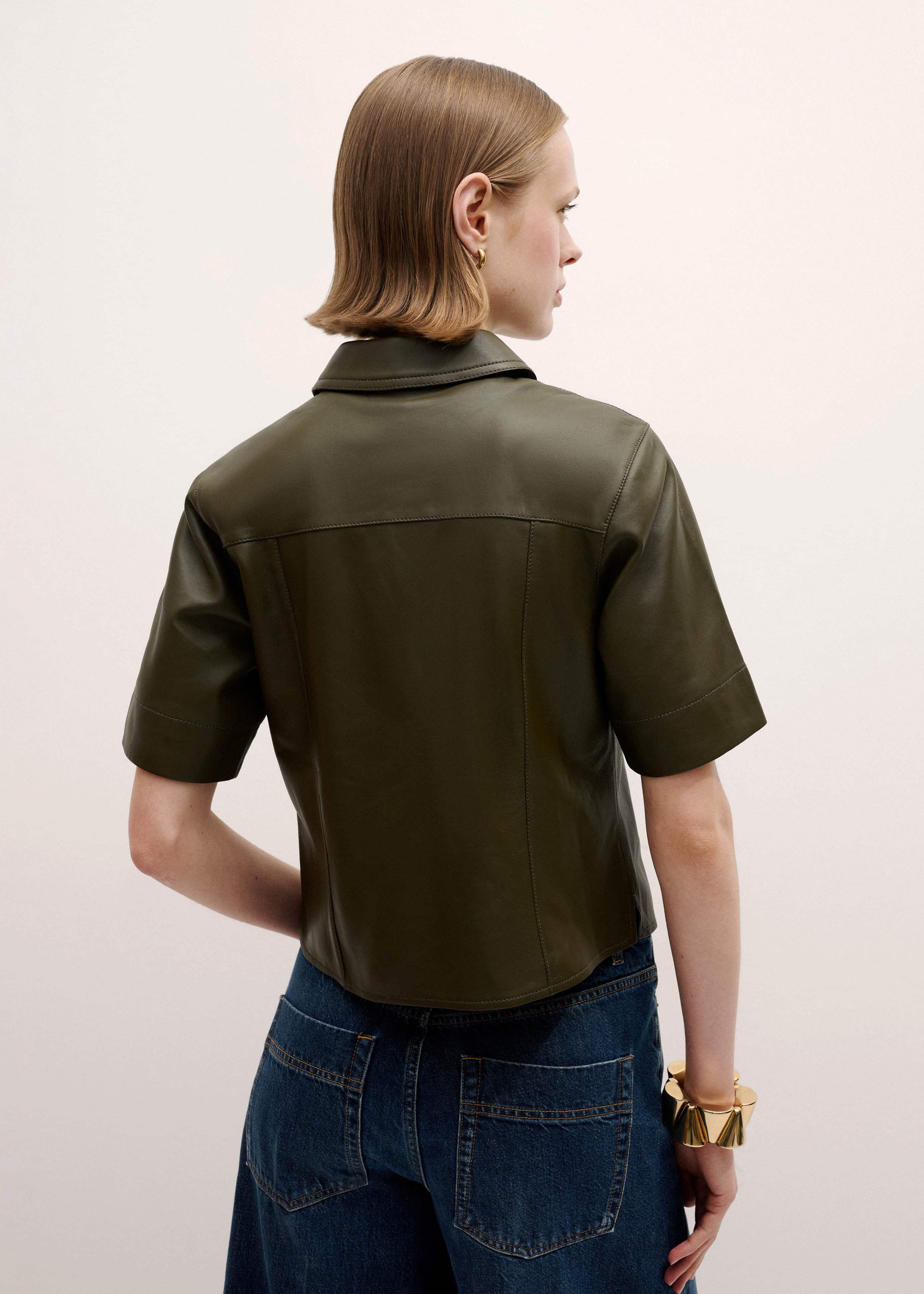 Olive Green Leather Utility Shirt meandem