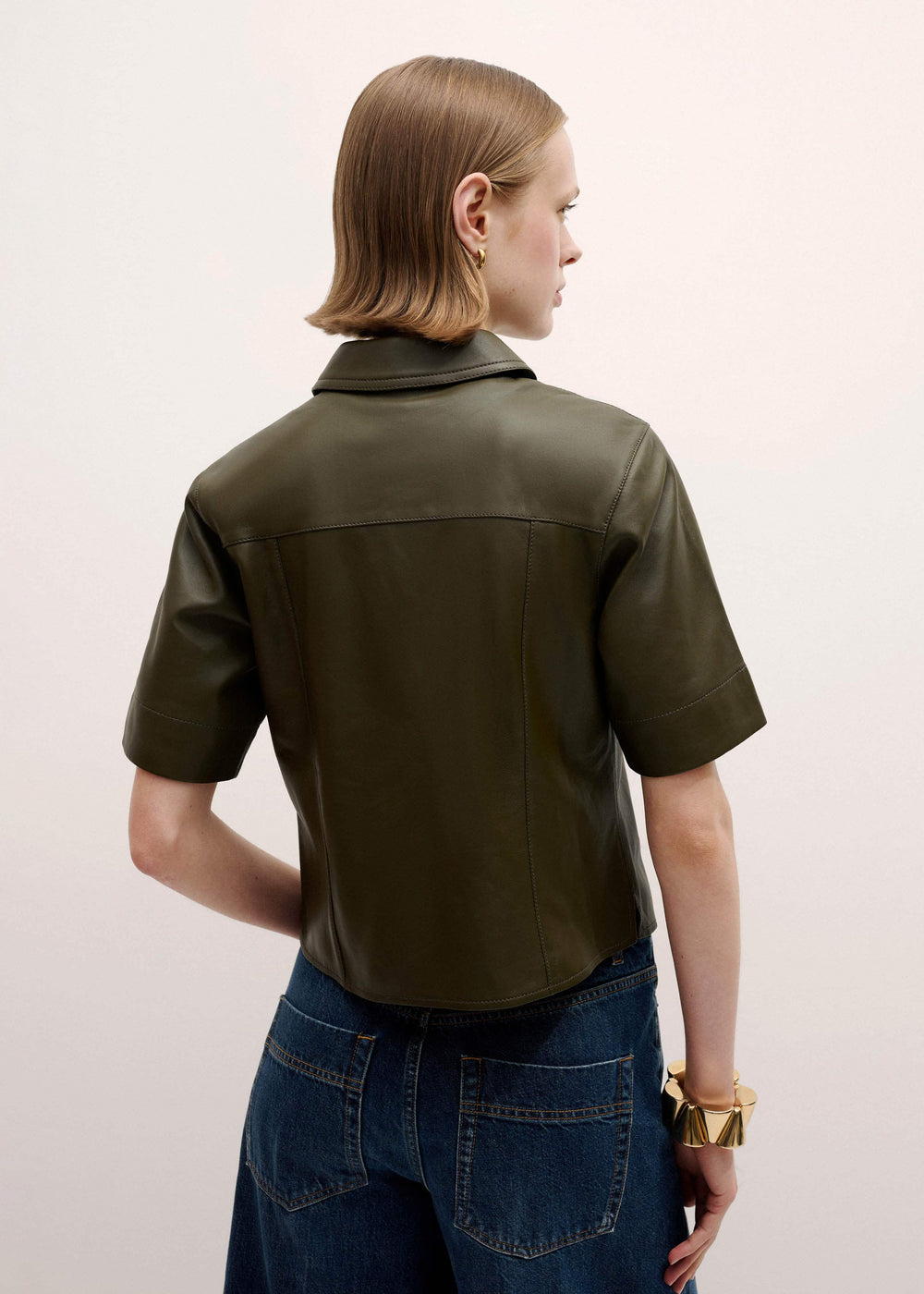 Olive Green Leather Utility Shirt meandem