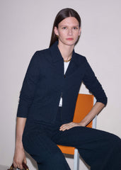 Navy Curling Crosses Jacquard Textured Zip Top meandem