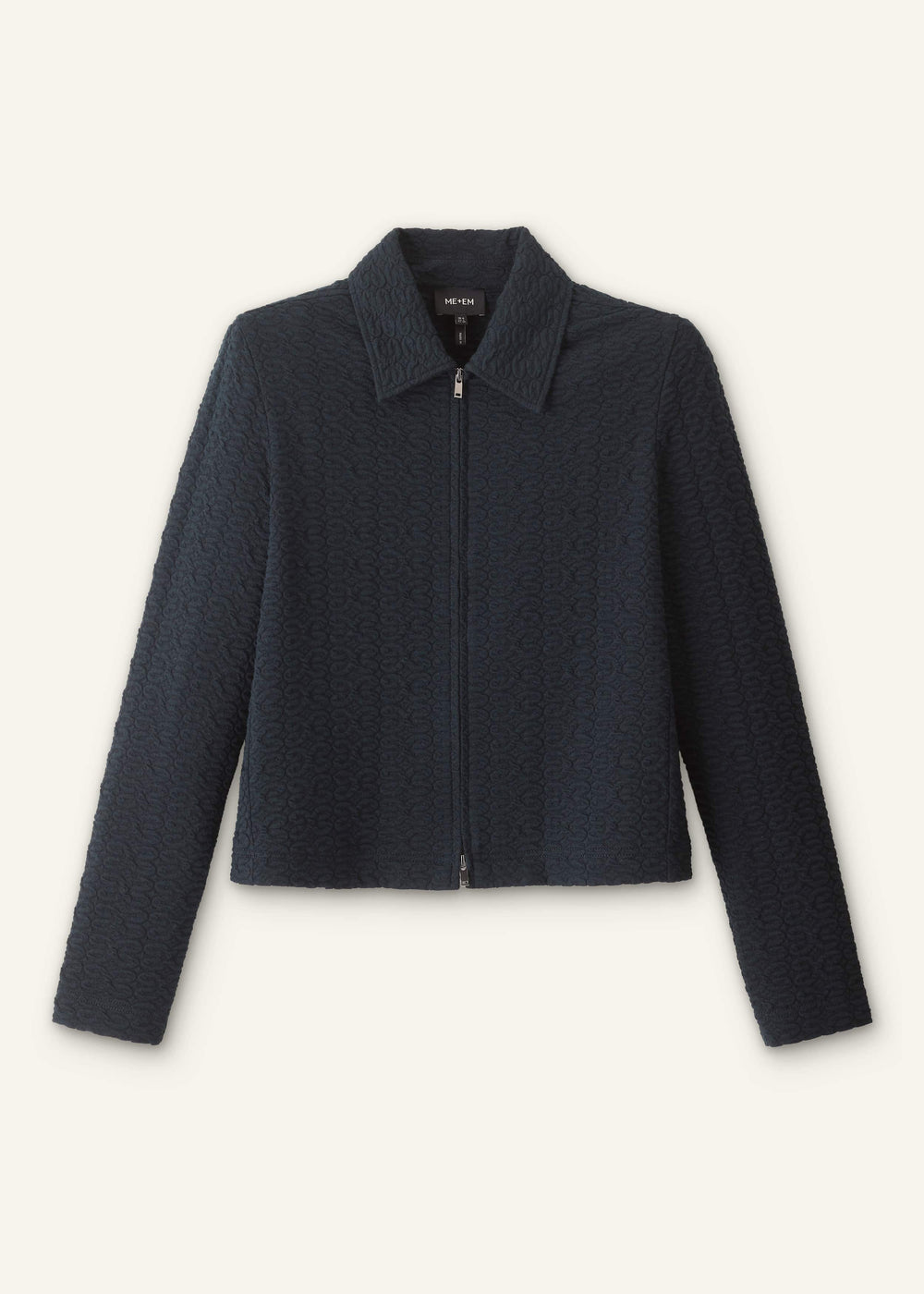 Navy Curling Crosses Jacquard Textured Zip Top meandem