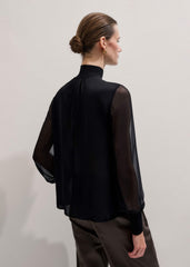 Black Silk Chic Rib Straight Blouse meandem