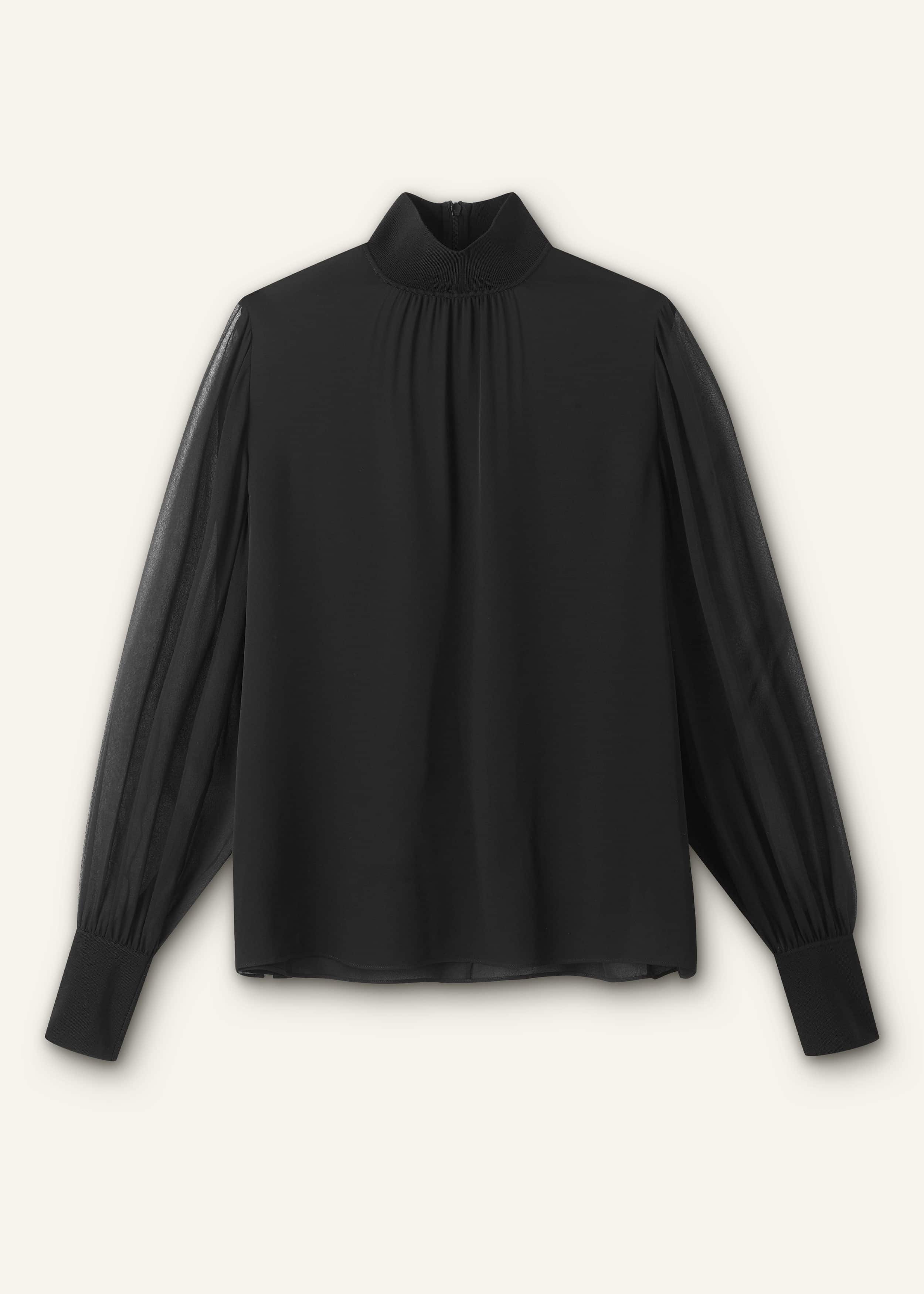 Black Silk Chic Rib Straight Blouse meandem
