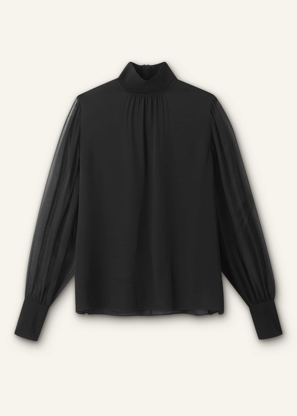 Black Silk Chic Rib Straight Blouse meandem