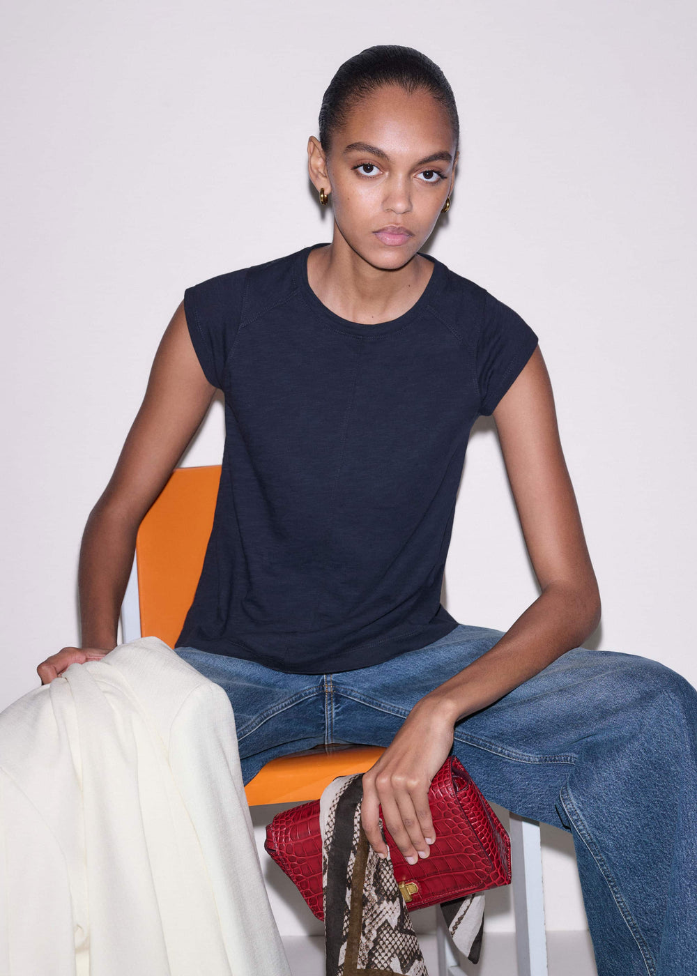 Navy Cap Sleeve Crew Neck Swing Tee meandem