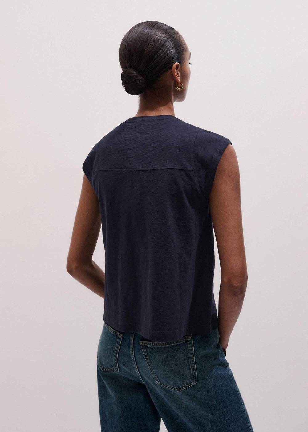 Navy Cap Sleeve Crew Neck Swing Tee meandem