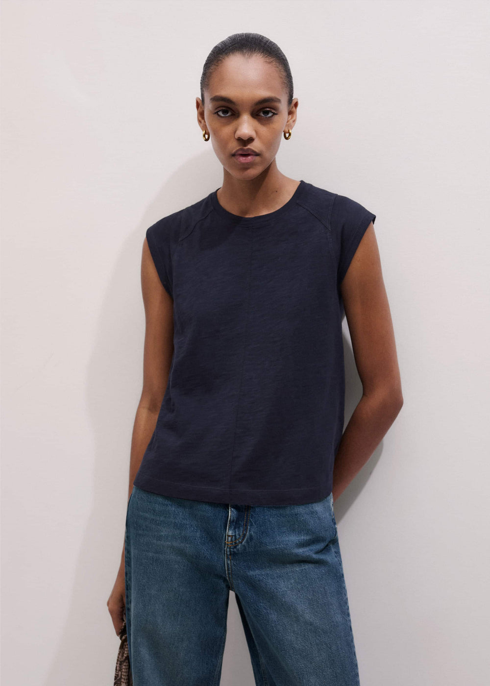 Navy Cap Sleeve Crew Neck Swing Tee meandem
