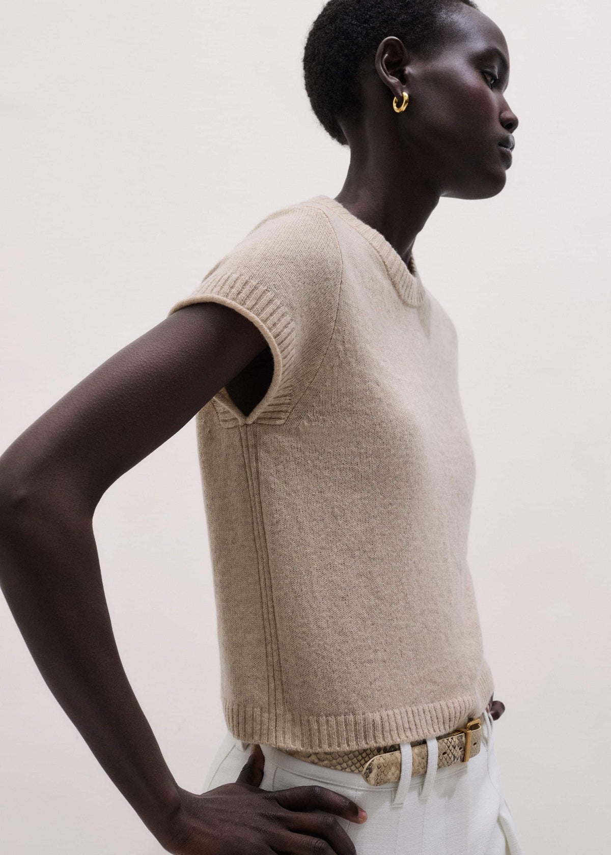Oatmeal Cashmere Shrunken Knit Baby Tee meandem