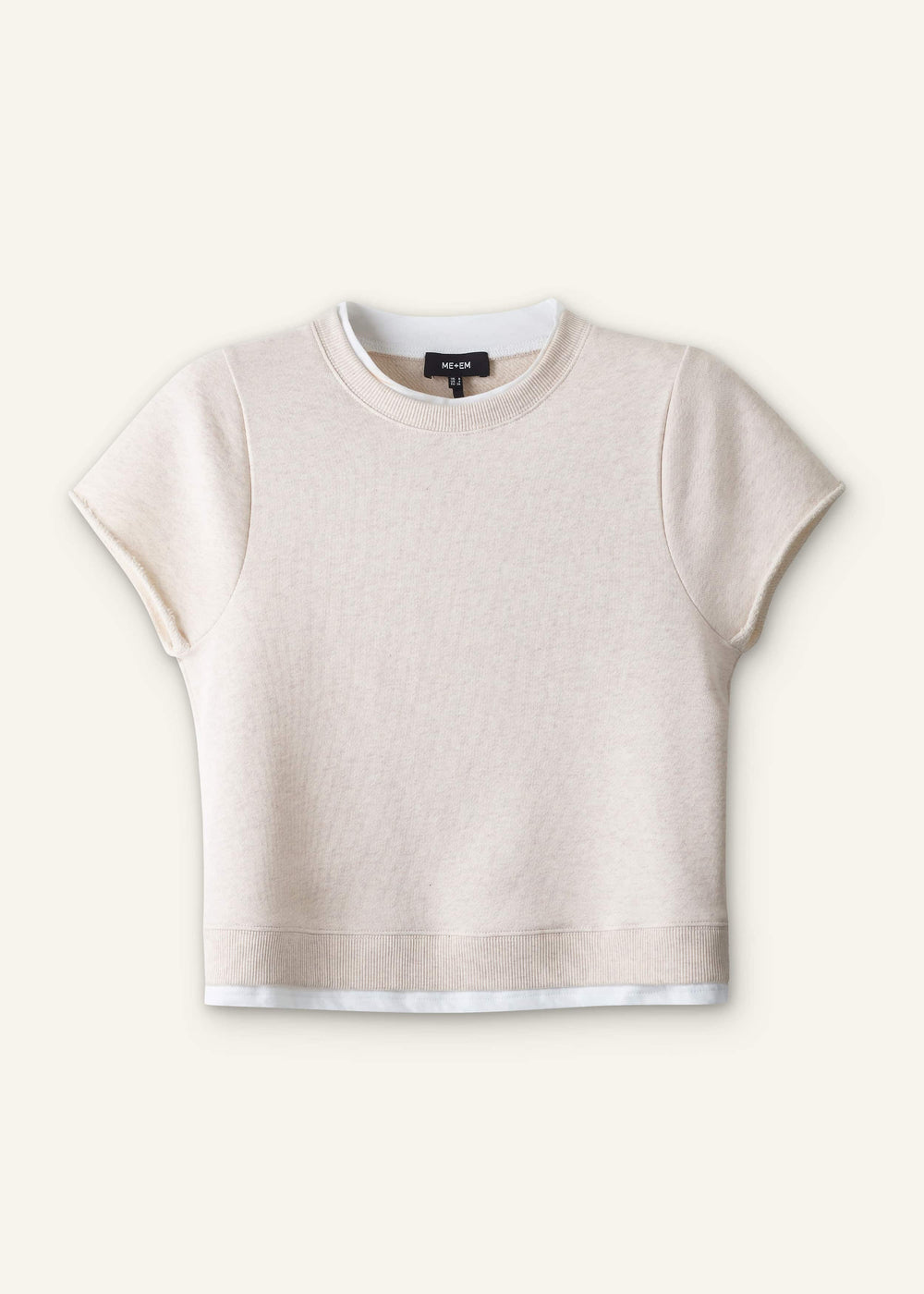 Oatmeal Double Layer Short Sleeve Sweatshirt meandem