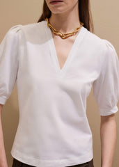 White Feminine Sleeve V-Neck Tee meandem