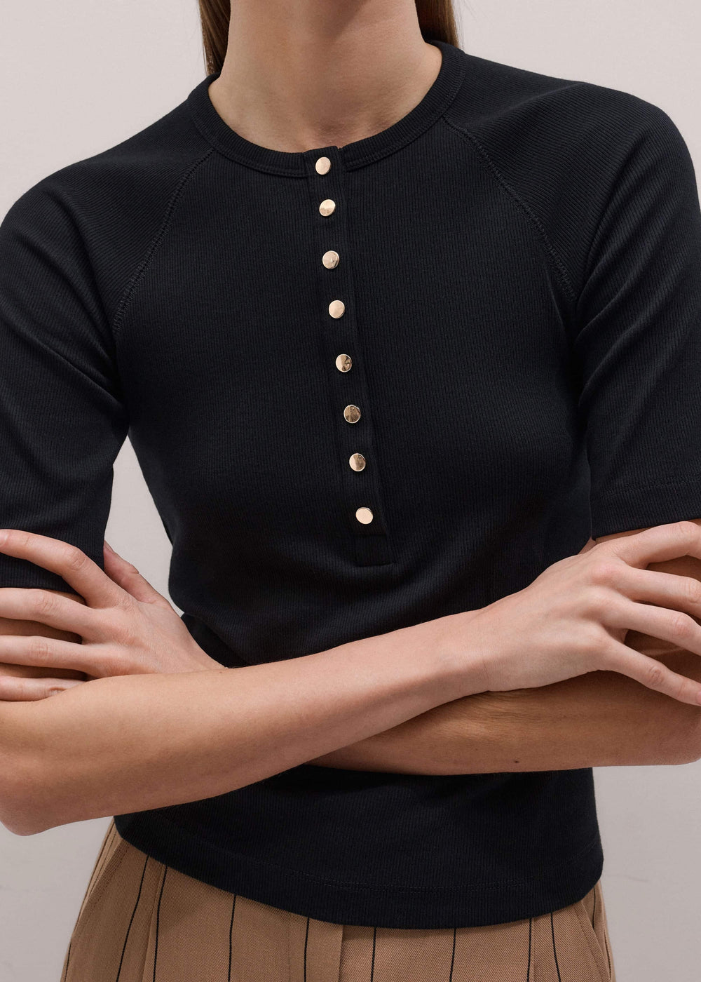 Black Short Sleeve Henley Top meandem