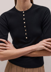 Black Short Sleeve Henley Top meandem