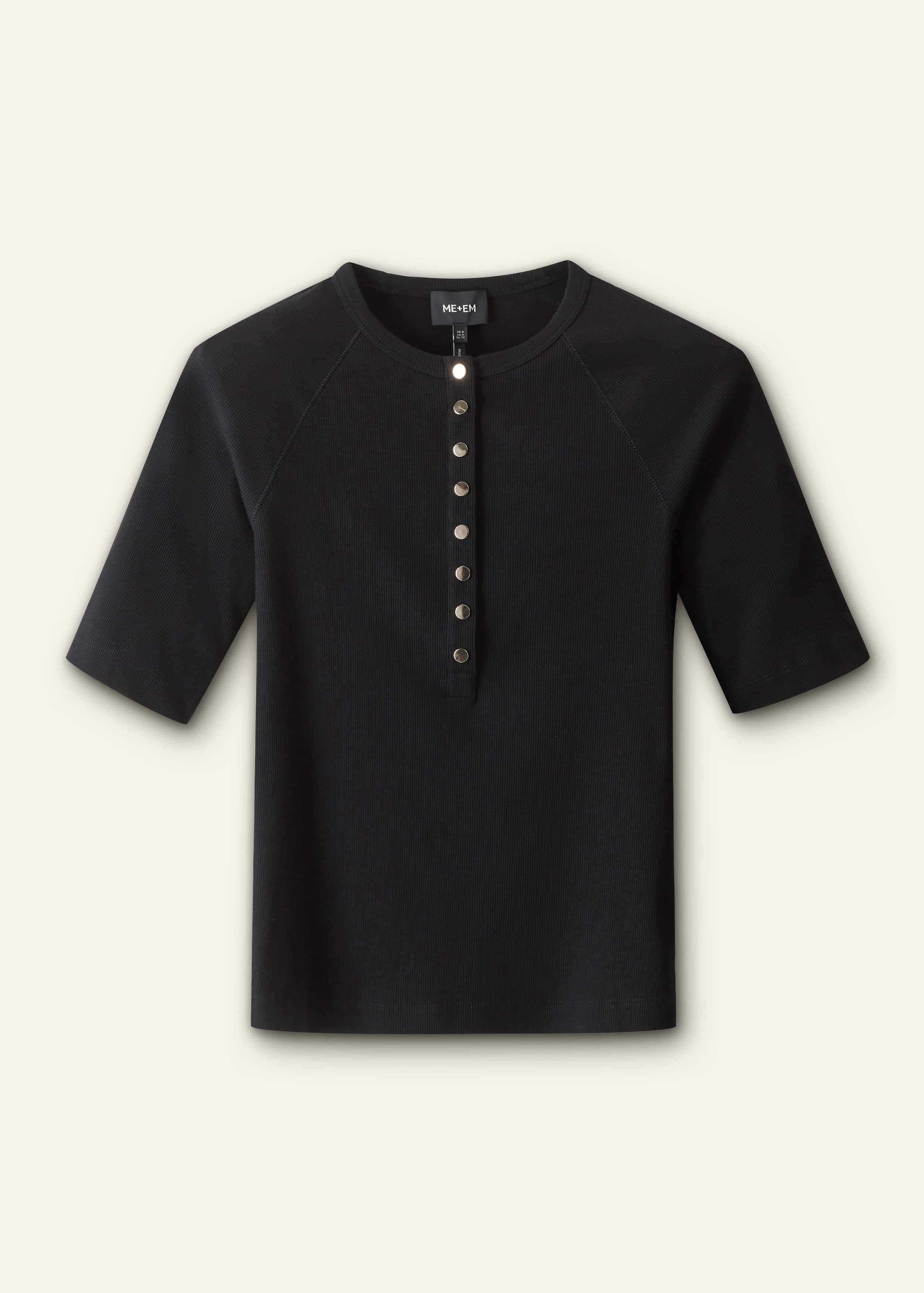 Black Short Sleeve Henley Top meandem