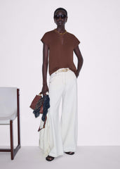 Cinnamon Open Placket V-Neck Swing Top meandem